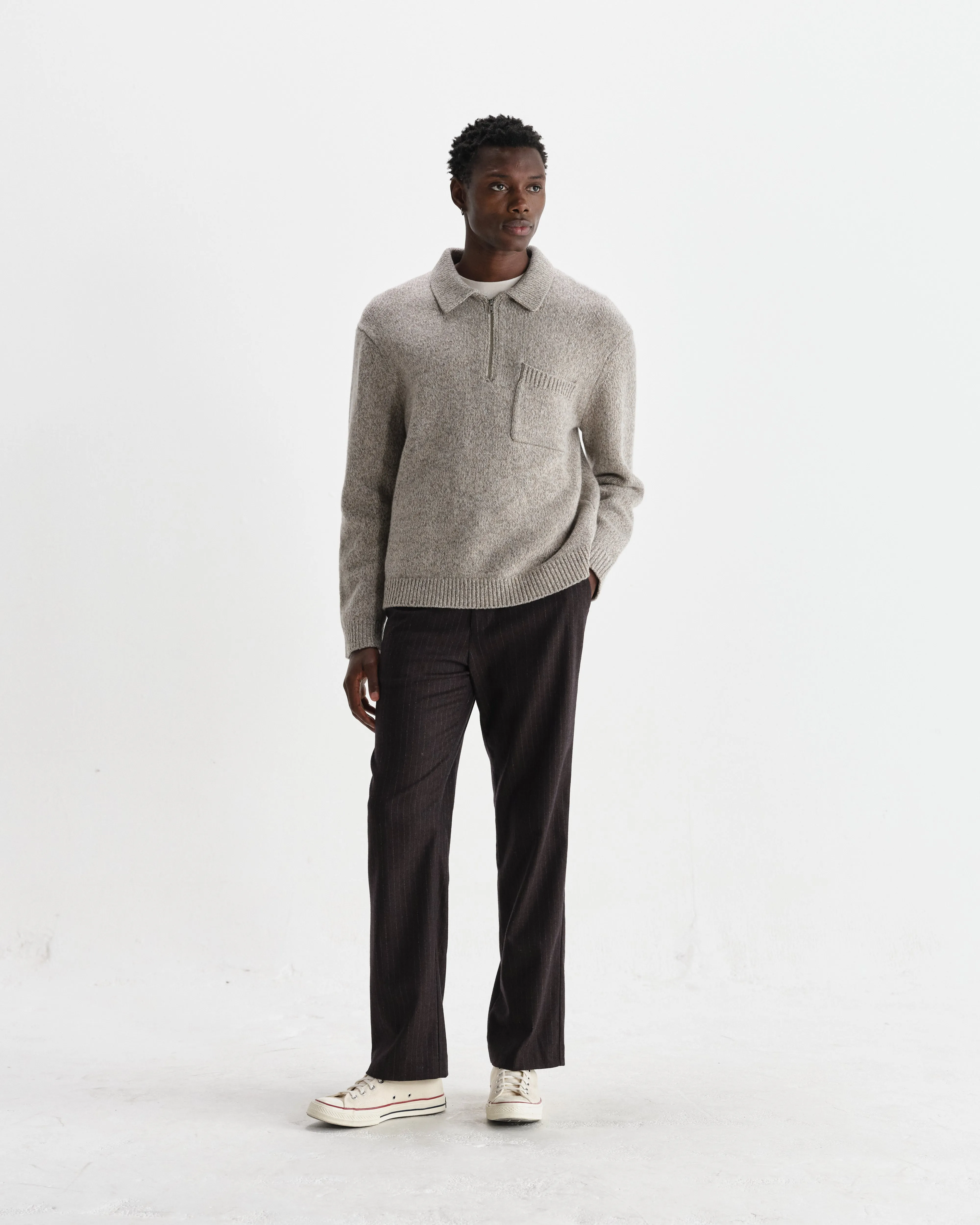 Alpha - Grey Plain Stitch Fleck-Wool Zip Polo sold by Wax London product image thumbnail 4