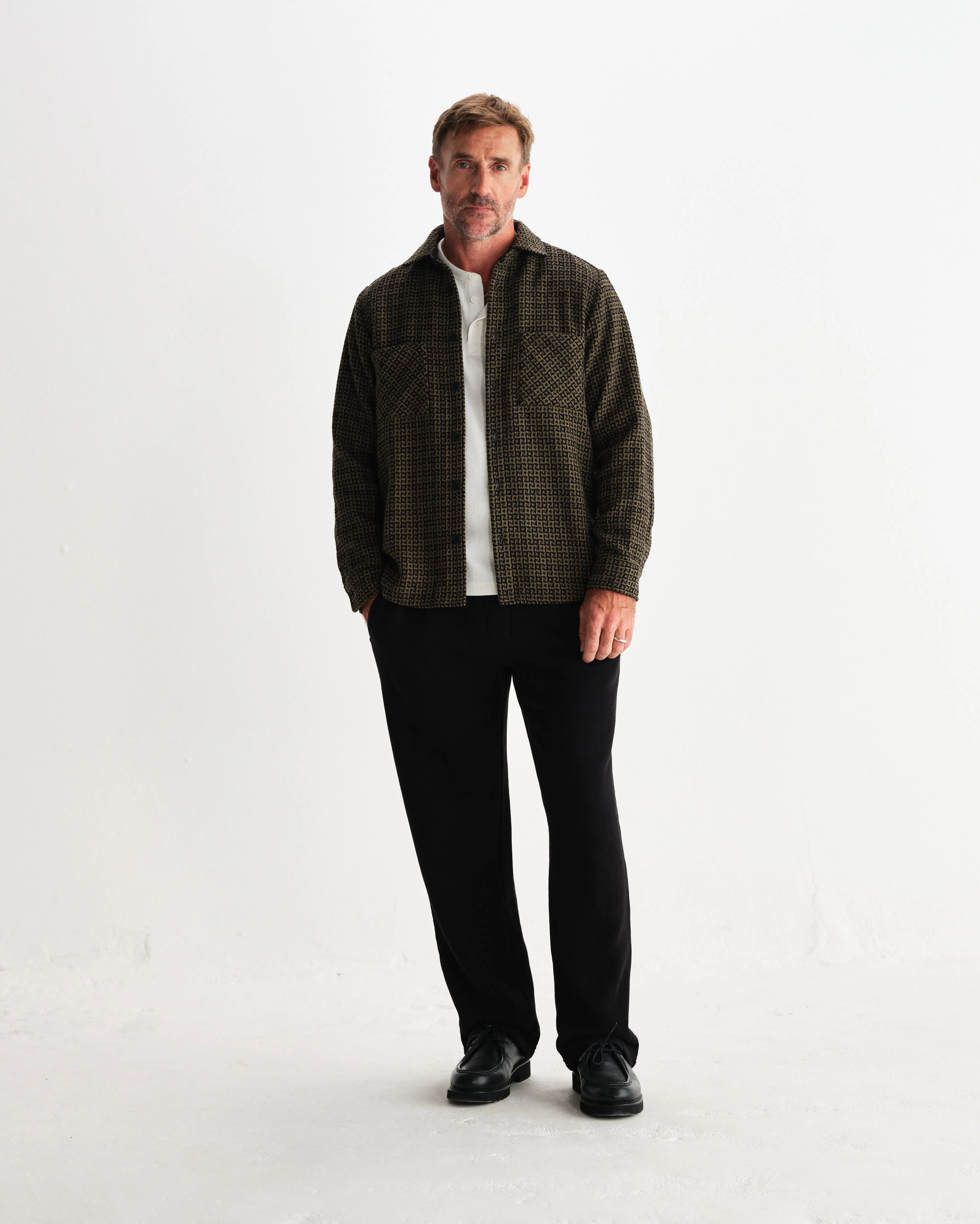 Whiting - Black And Khaki Dizzy Weave Overshirt sold by Wax London product image thumbnail 4