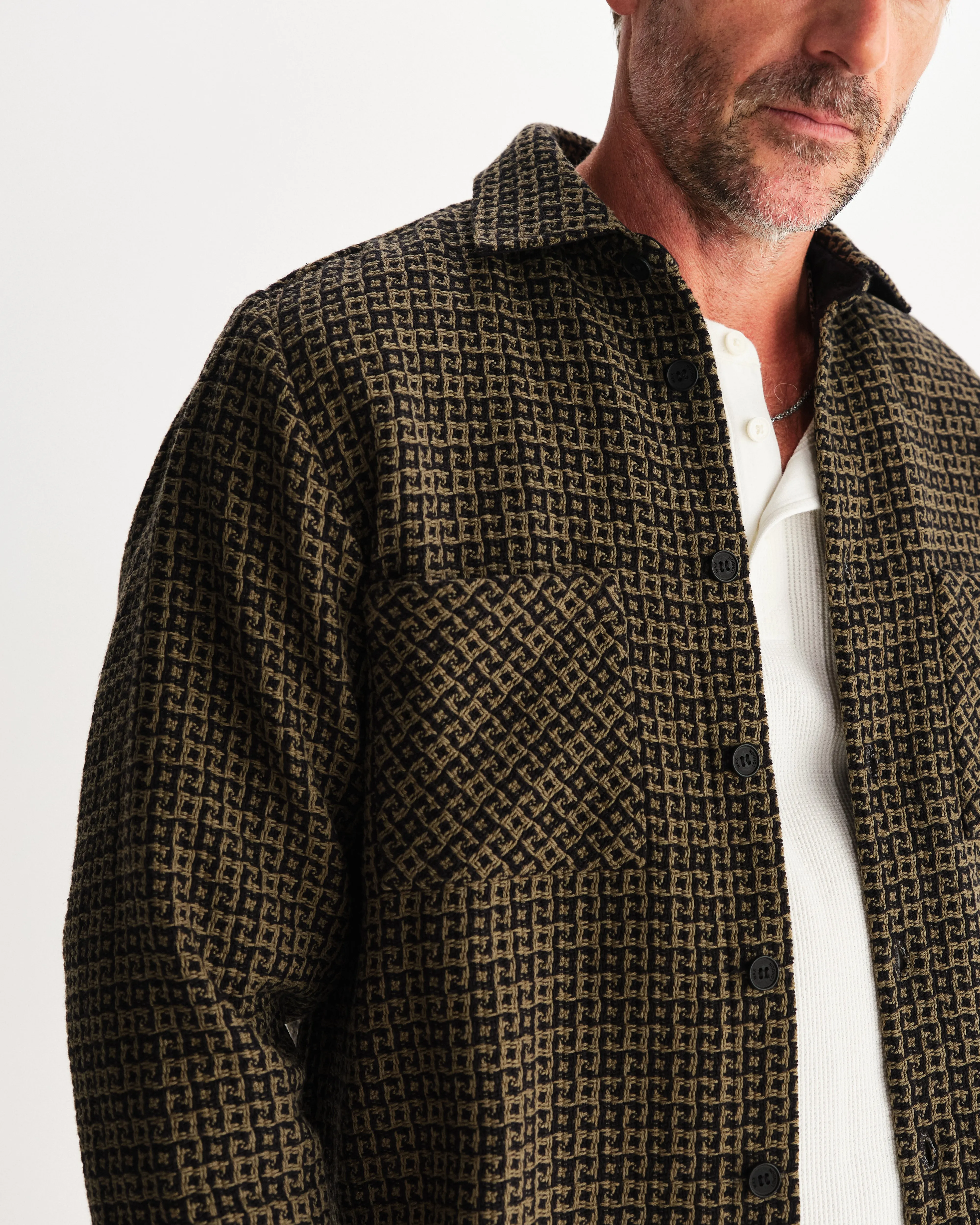 Whiting - Black And Khaki Dizzy Weave Overshirt sold by Wax London product image thumbnail 3