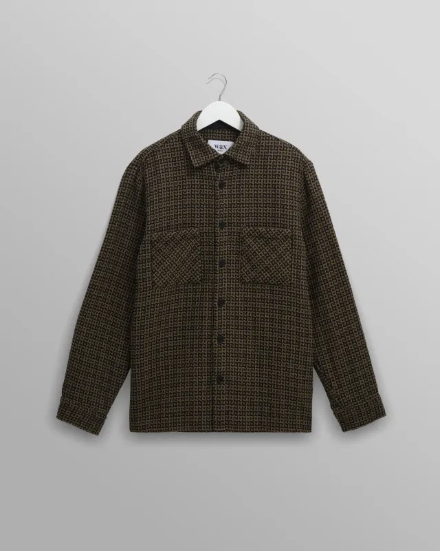 Whiting - Black And Khaki Dizzy Weave Overshirt sold by Wax London
