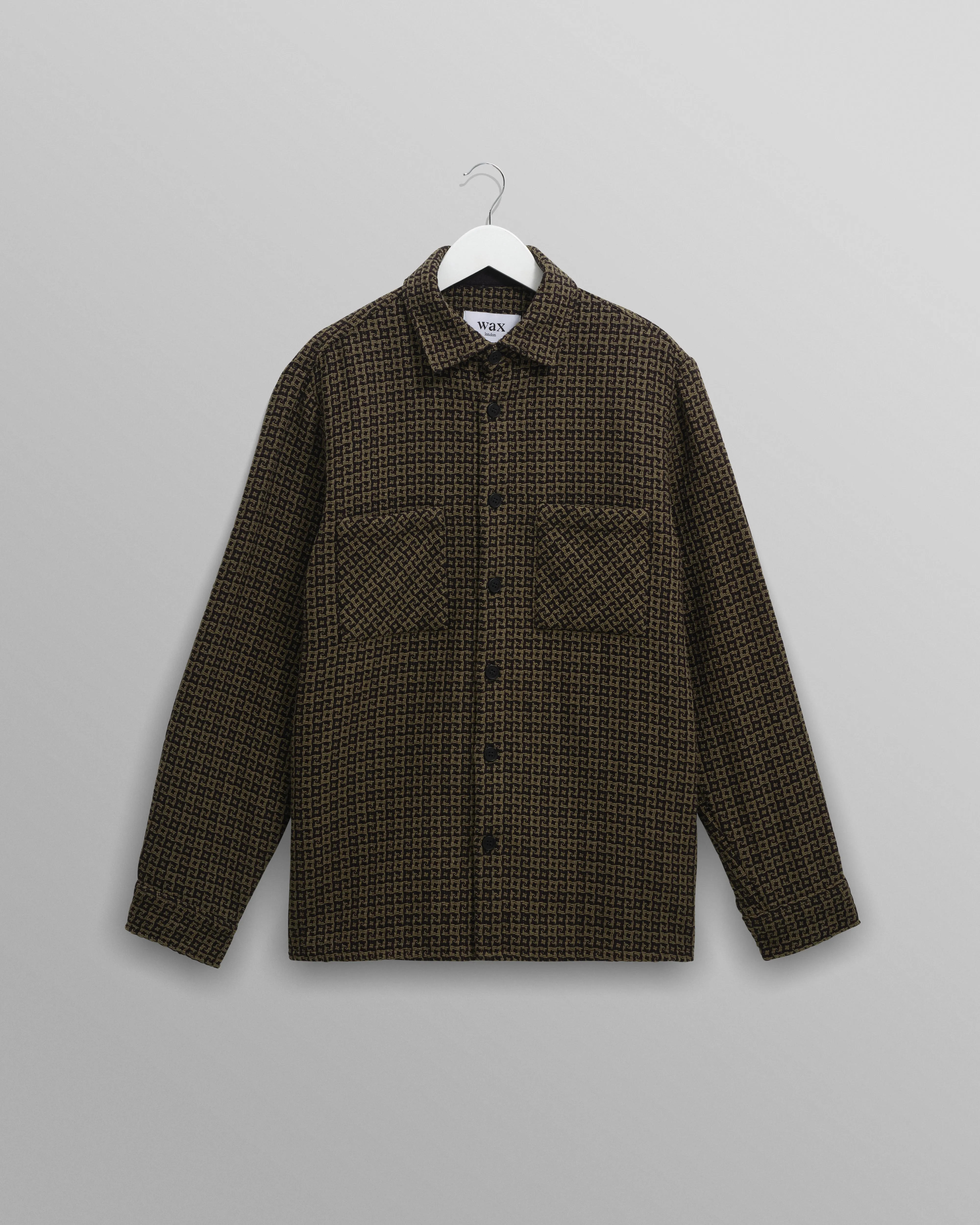 Whiting - Black And Khaki Dizzy Weave Overshirt sold by Wax London