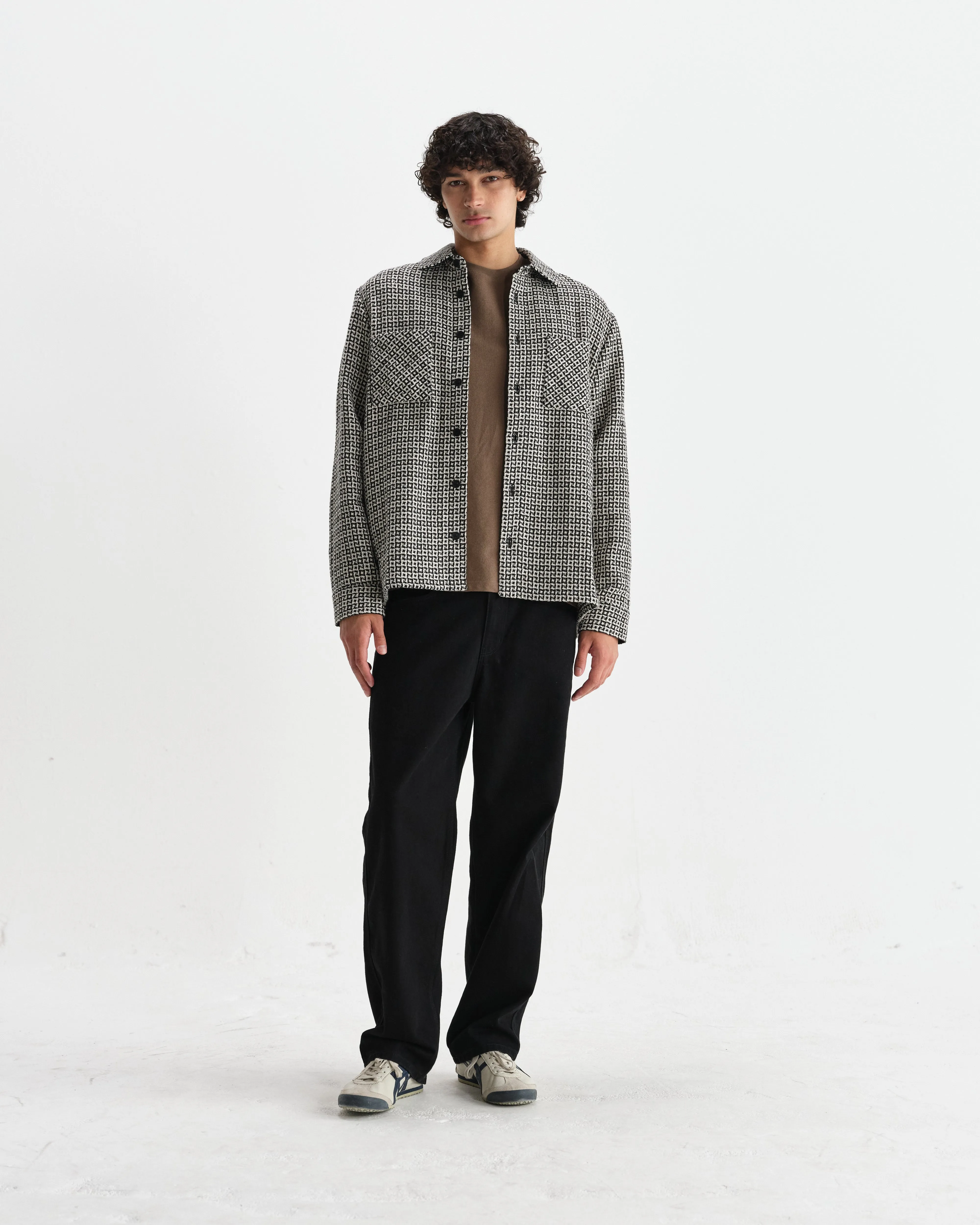 Whiting - Black And Ecru Dizzy Weave Overshirt sold by Wax London product image thumbnail 4