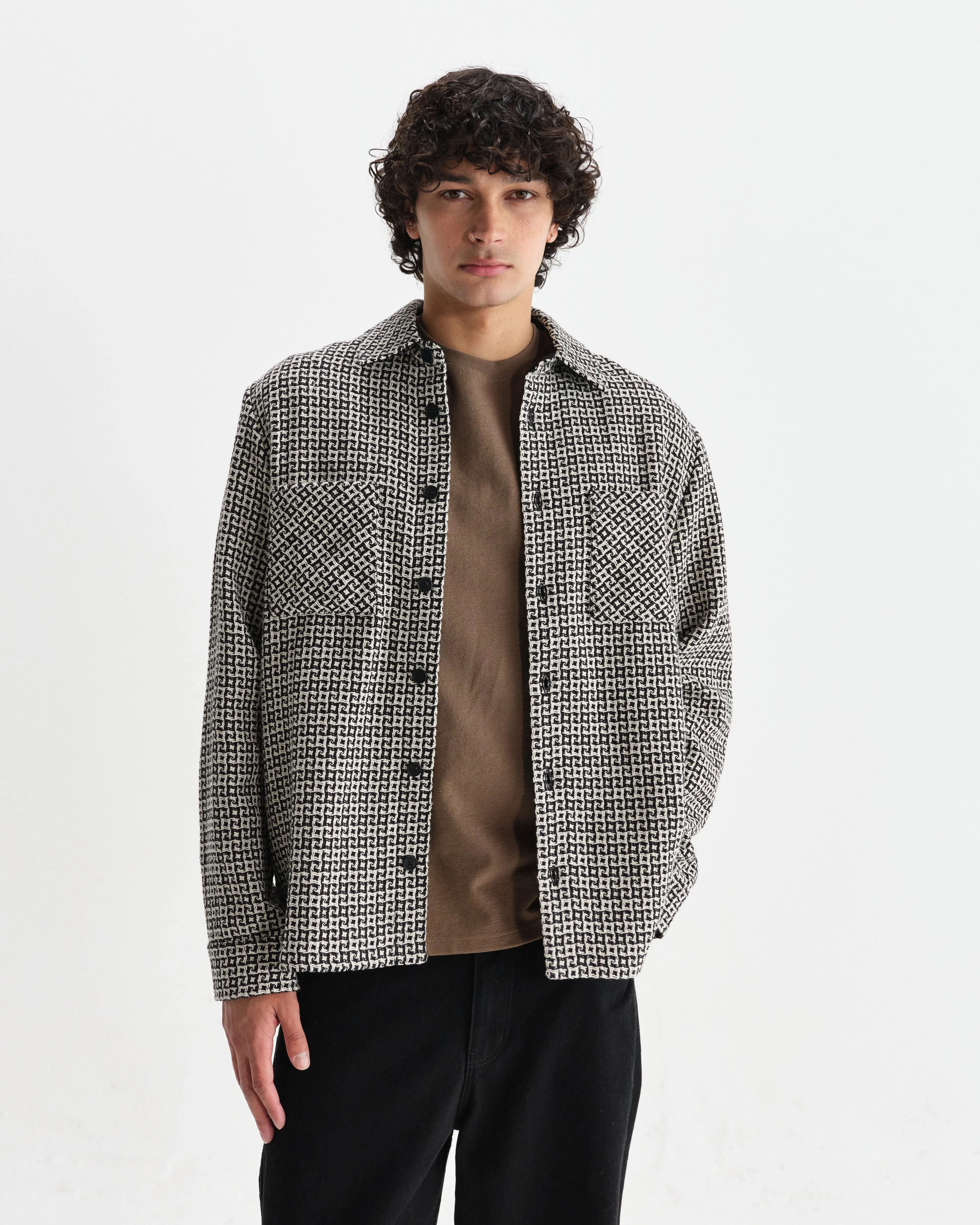 Whiting - Black And Ecru Dizzy Weave Overshirt sold by Wax London product image thumbnail 2