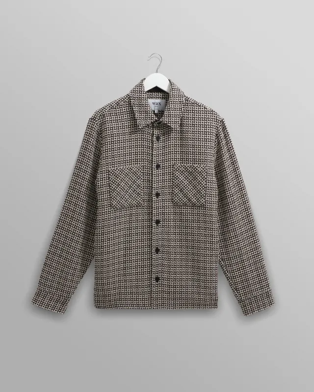 Whiting - Black And Ecru Dizzy Weave Overshirt sold by Wax London