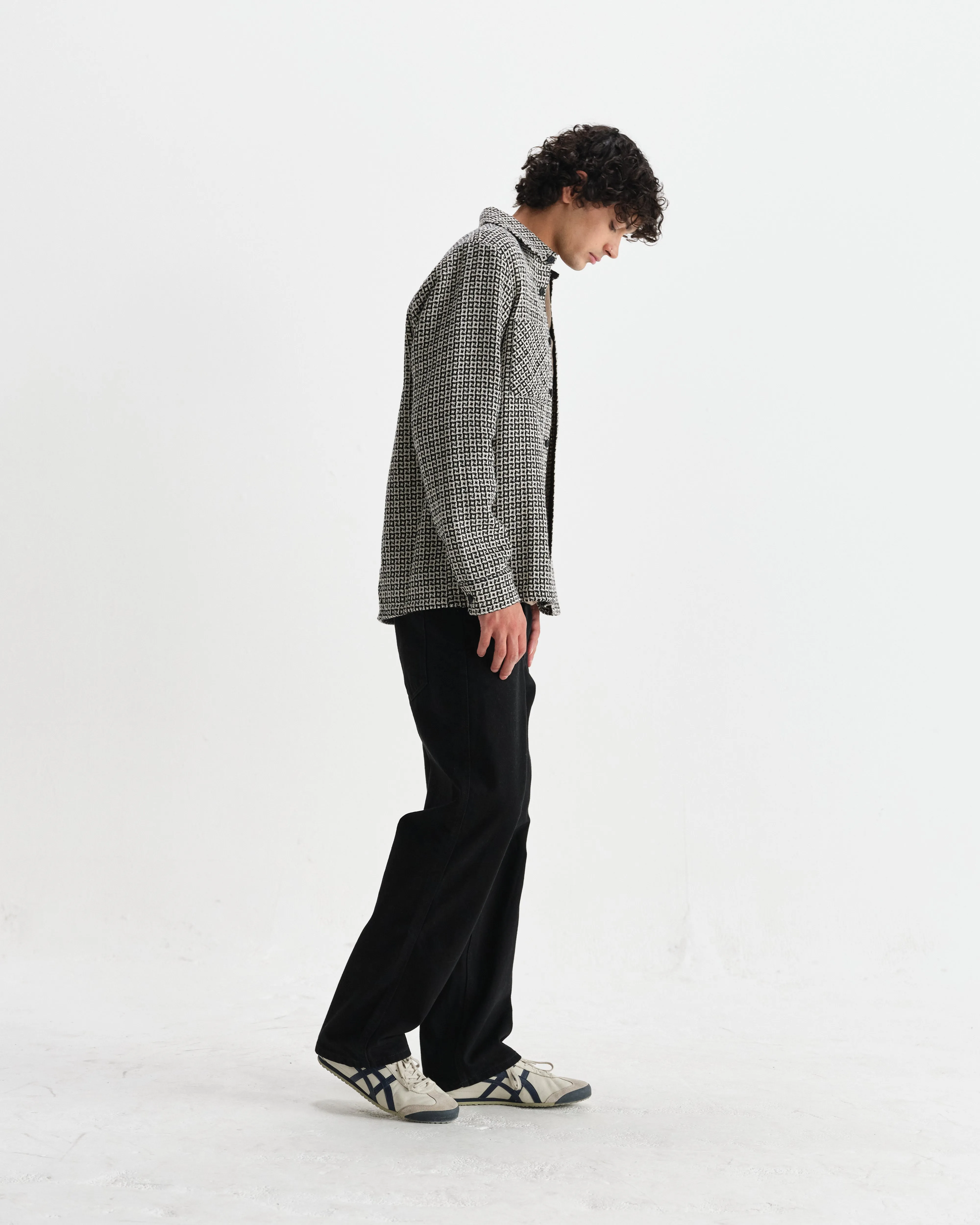 Whiting - Black And Ecru Dizzy Weave Overshirt sold by Wax London product image thumbnail 5