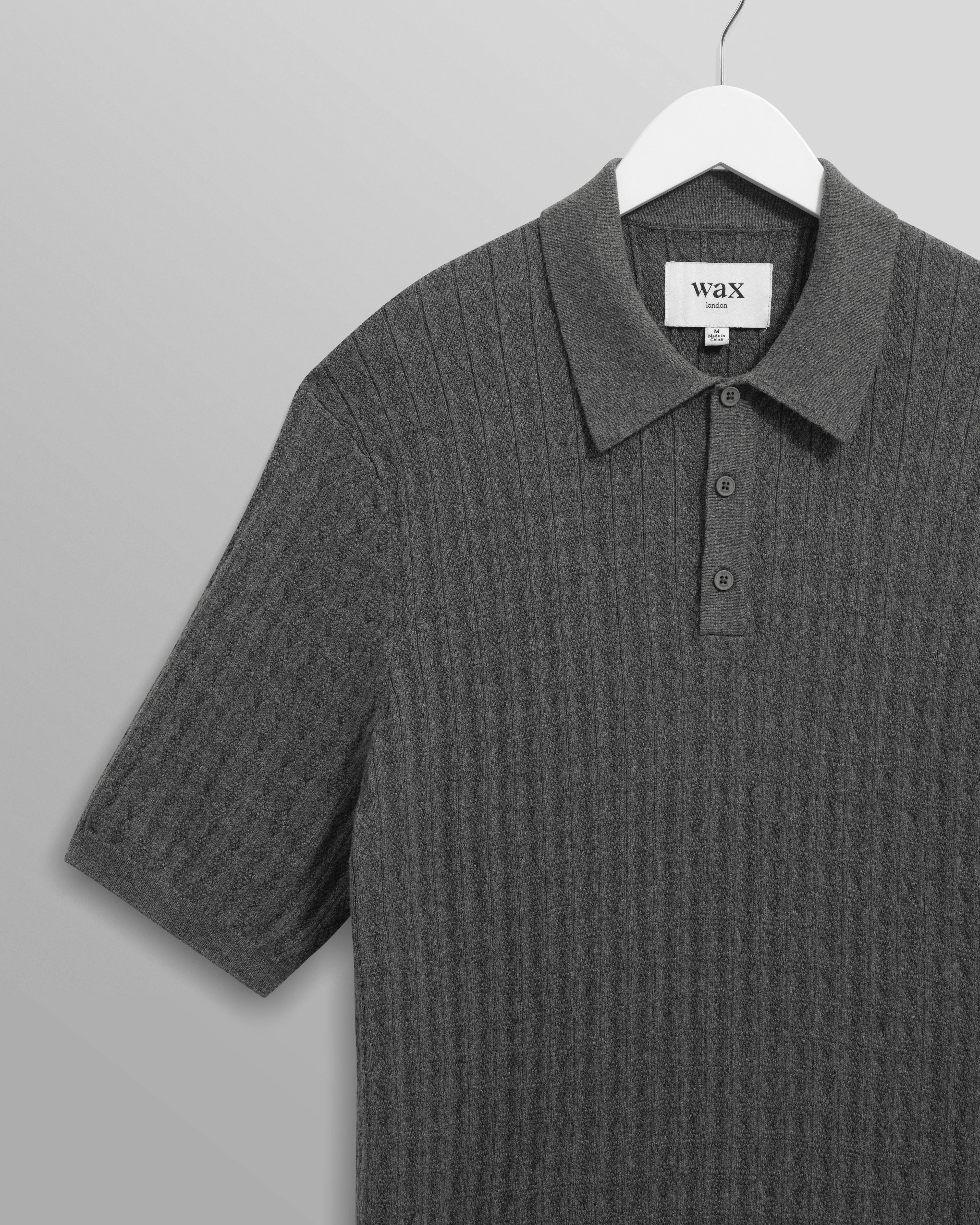 Naples - Grey Marl Diamond Stripe Knitted Polo sold by Wax London product image thumbnail 2