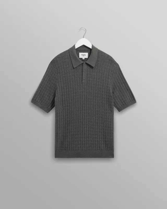 Naples - Grey Marl Diamond Stripe Knitted Polo made by Wax London