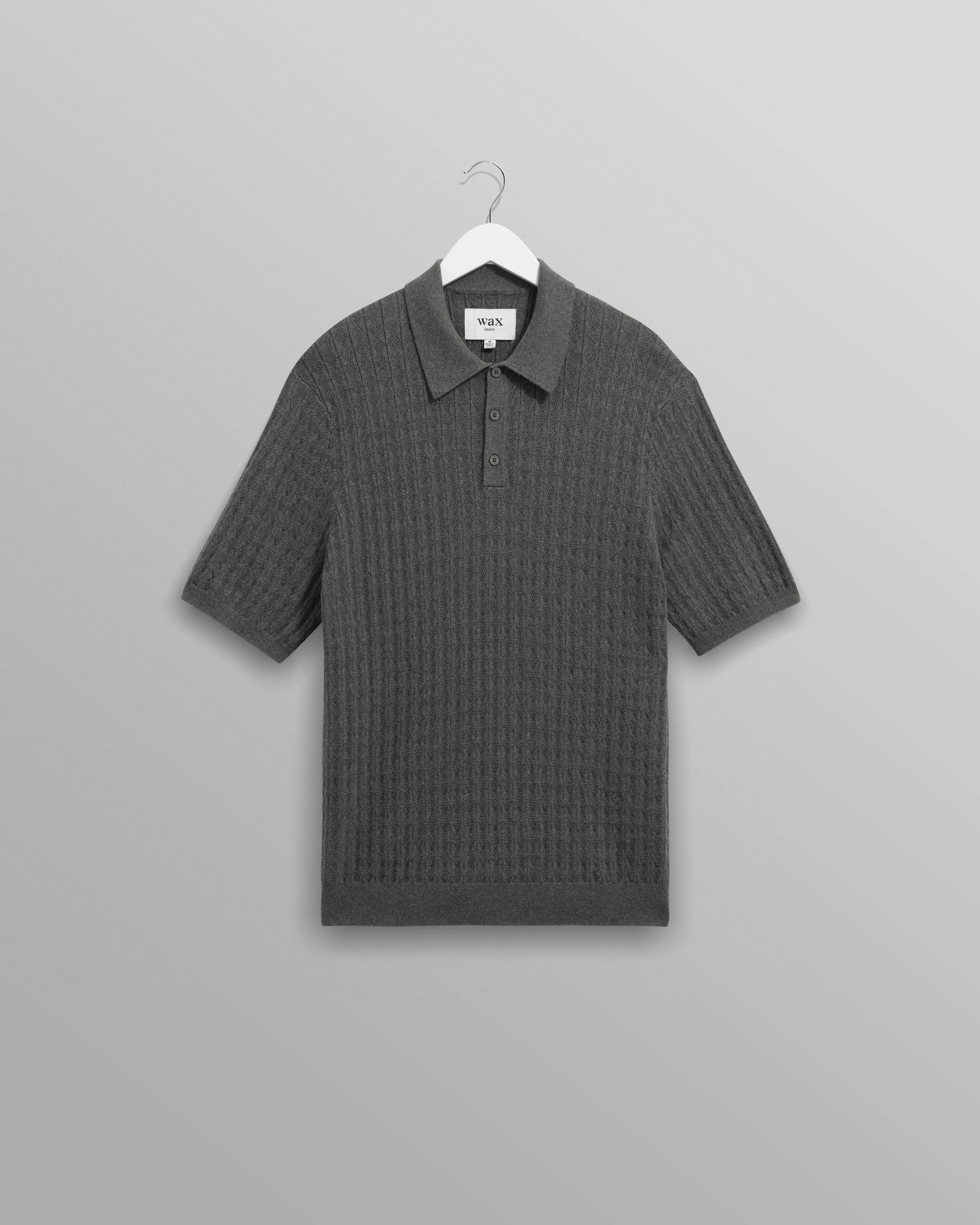 Naples - Grey Marl Diamond Stripe Knitted Polo sold by Wax London
