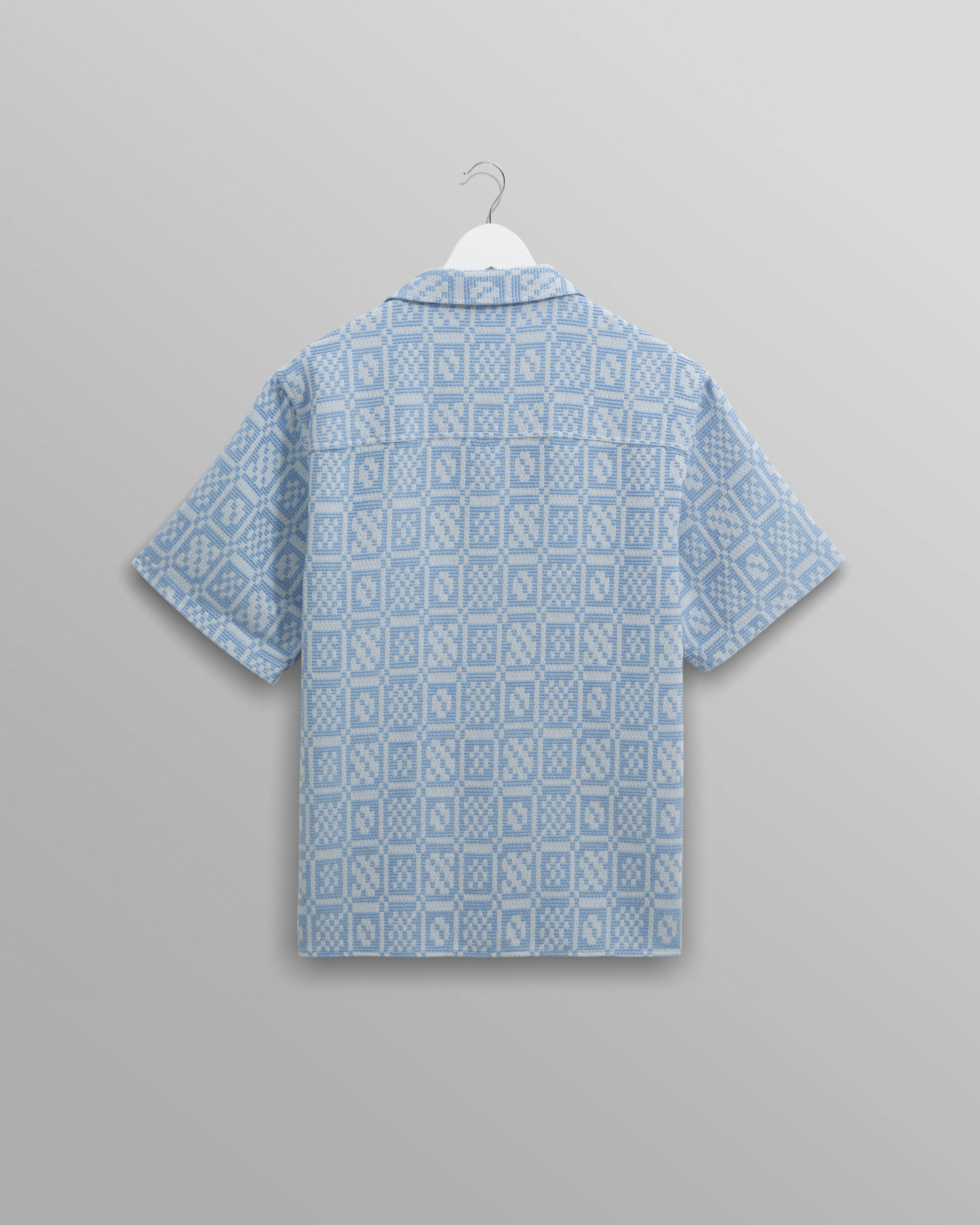 Didcot - Blue And Ecru Geo Dobby Short-Sleeve Shirt sold by Wax London product image thumbnail 3