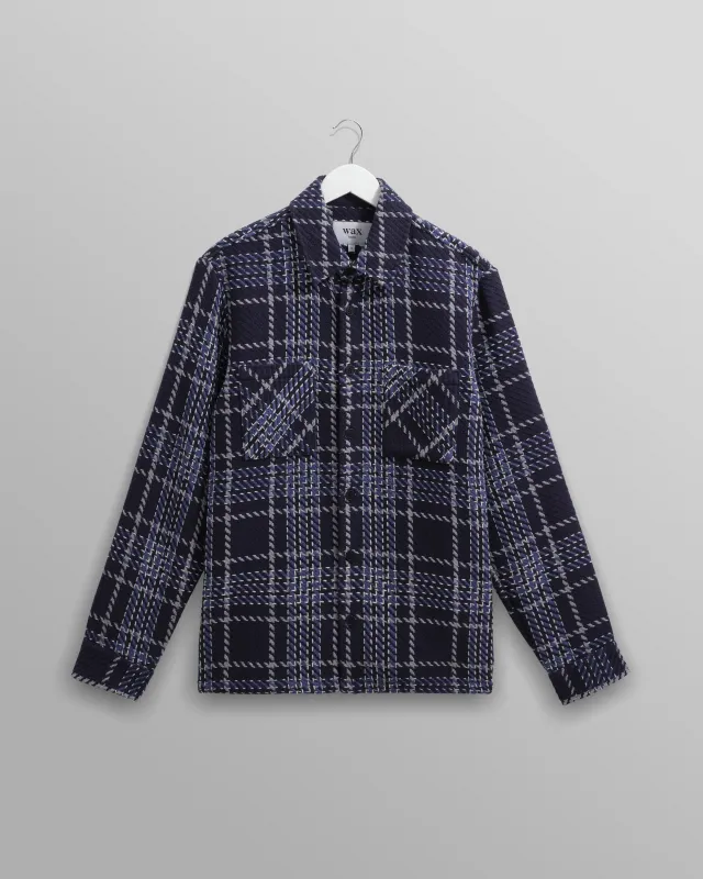 Whiting - Navy And Grey Wave Check Overshirt sold by Wax London