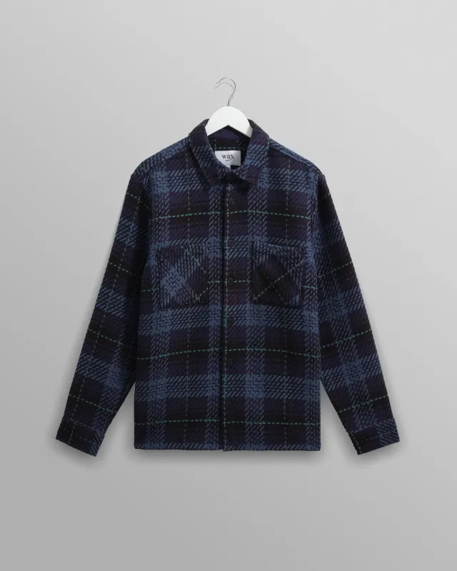 Whiting - Black And Navy Tartan Check Overshirt sold by Wax London