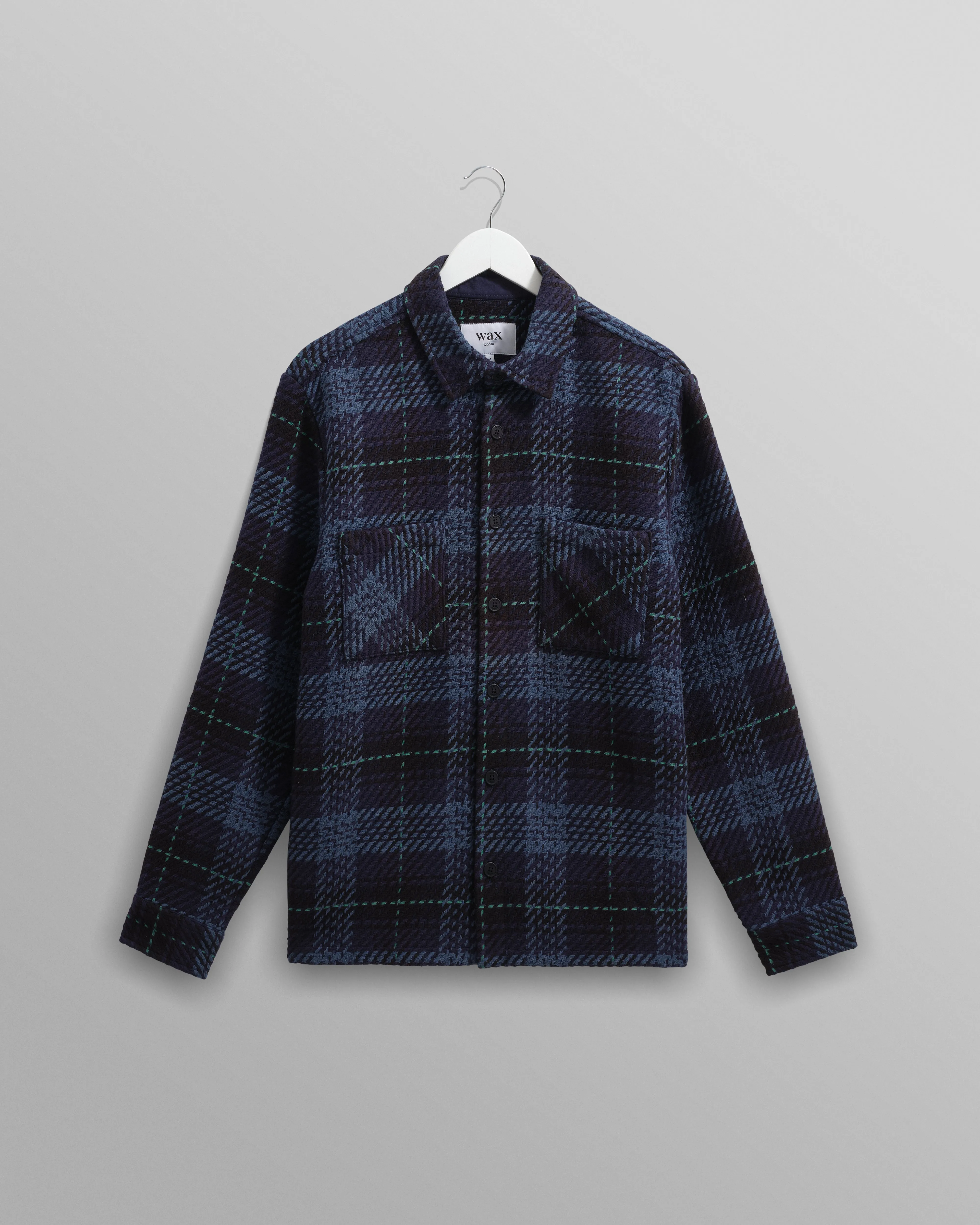 Whiting - Black And Navy Tartan Check Overshirt sold by Wax London