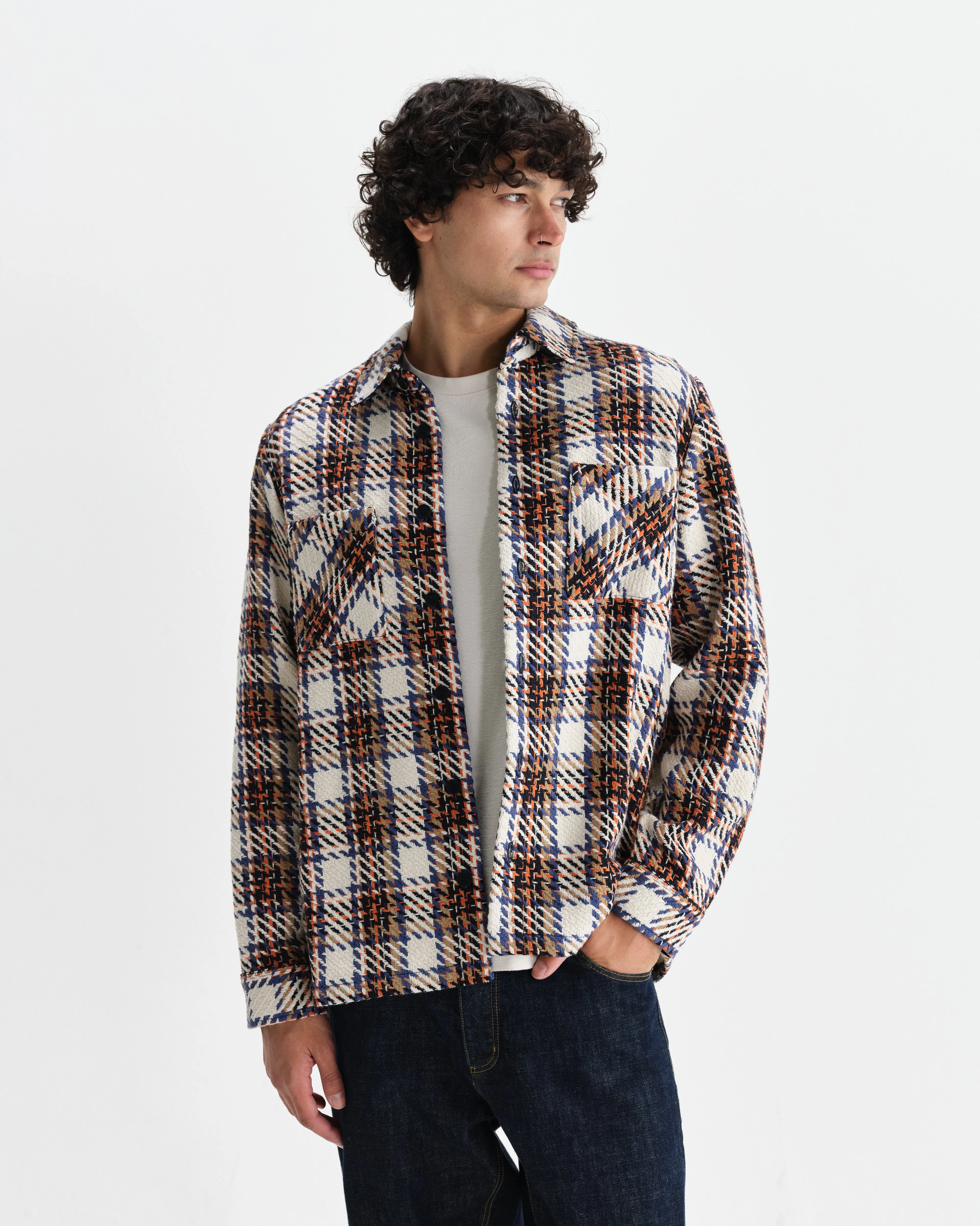 Whiting - Ecru And Multicolour Zoar Check Overshirt sold by Wax London product image thumbnail 2