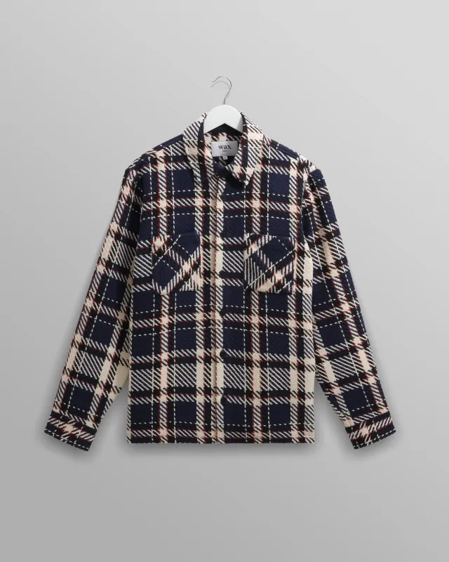 Whiting - Navy And Ecru South Check Overshirt sold by Wax London