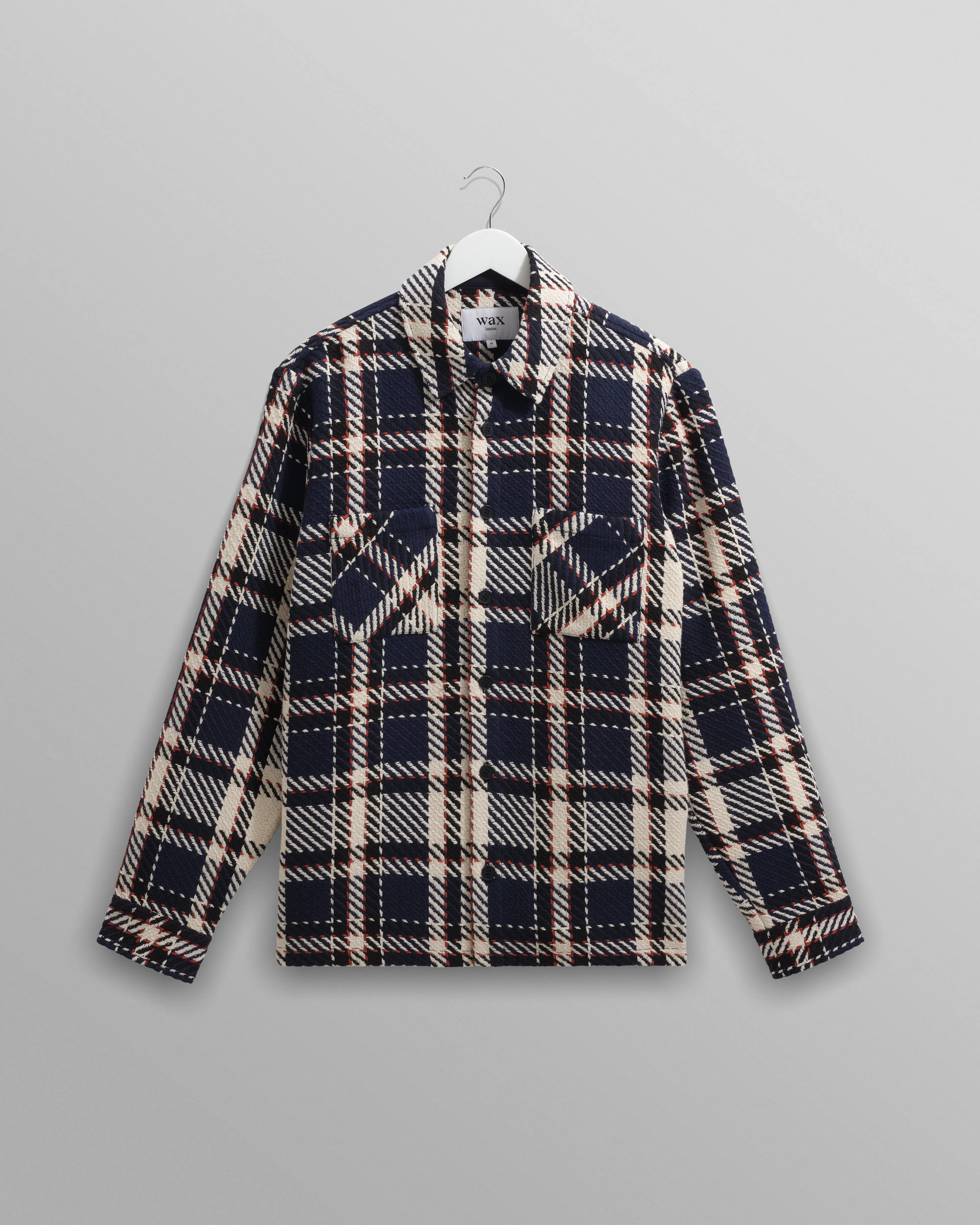 Whiting - Navy And Ecru South Check Overshirt sold by Wax London