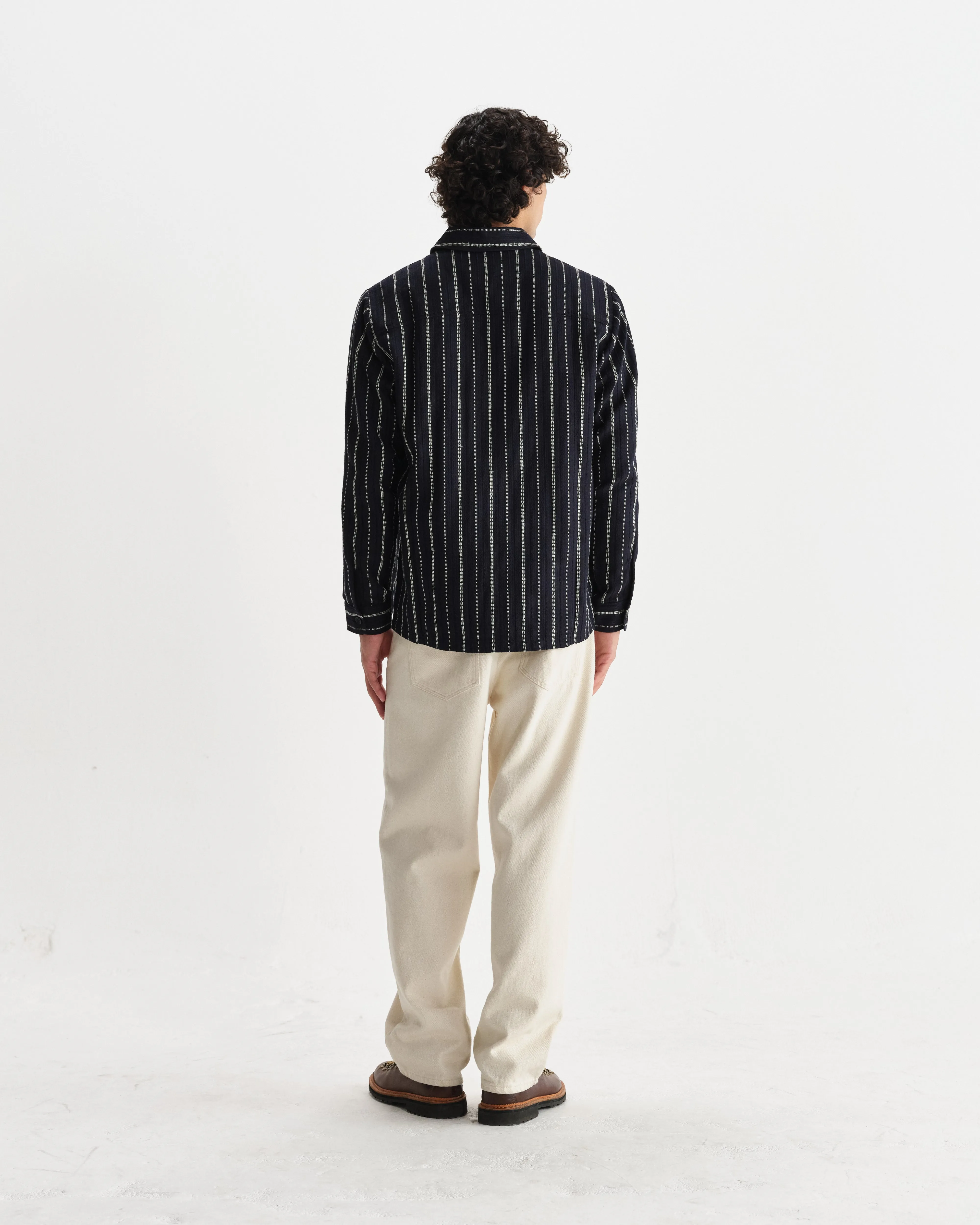 Whiting - Black And Ecru Radical Stripe Overshirt sold by Wax London product image thumbnail 5