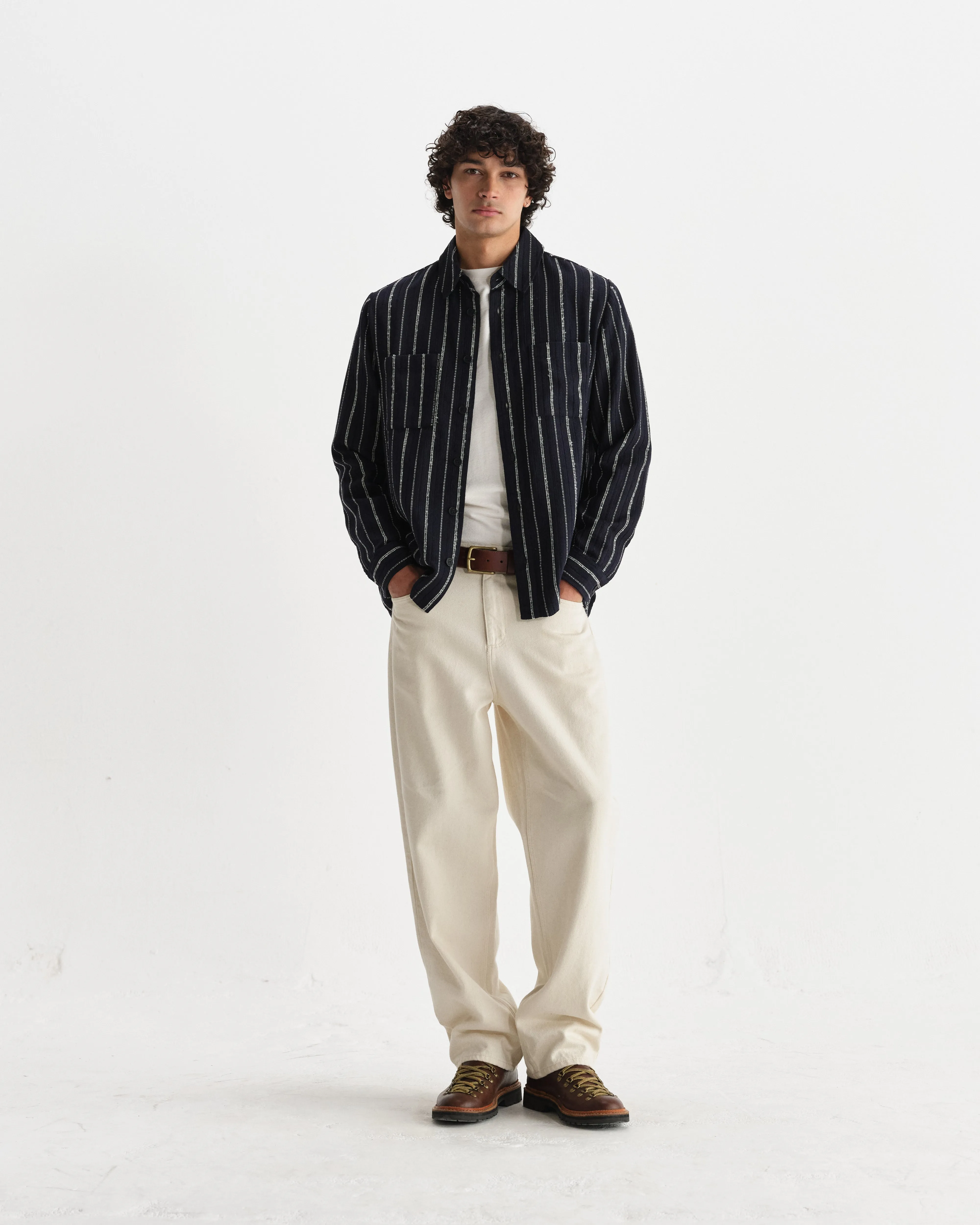 Whiting - Black And Ecru Radical Stripe Overshirt sold by Wax London product image thumbnail 4