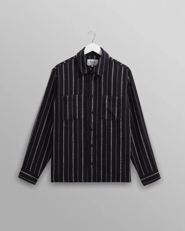 Whiting - Black And Ecru Radical Stripe Overshirt sold by Wax London