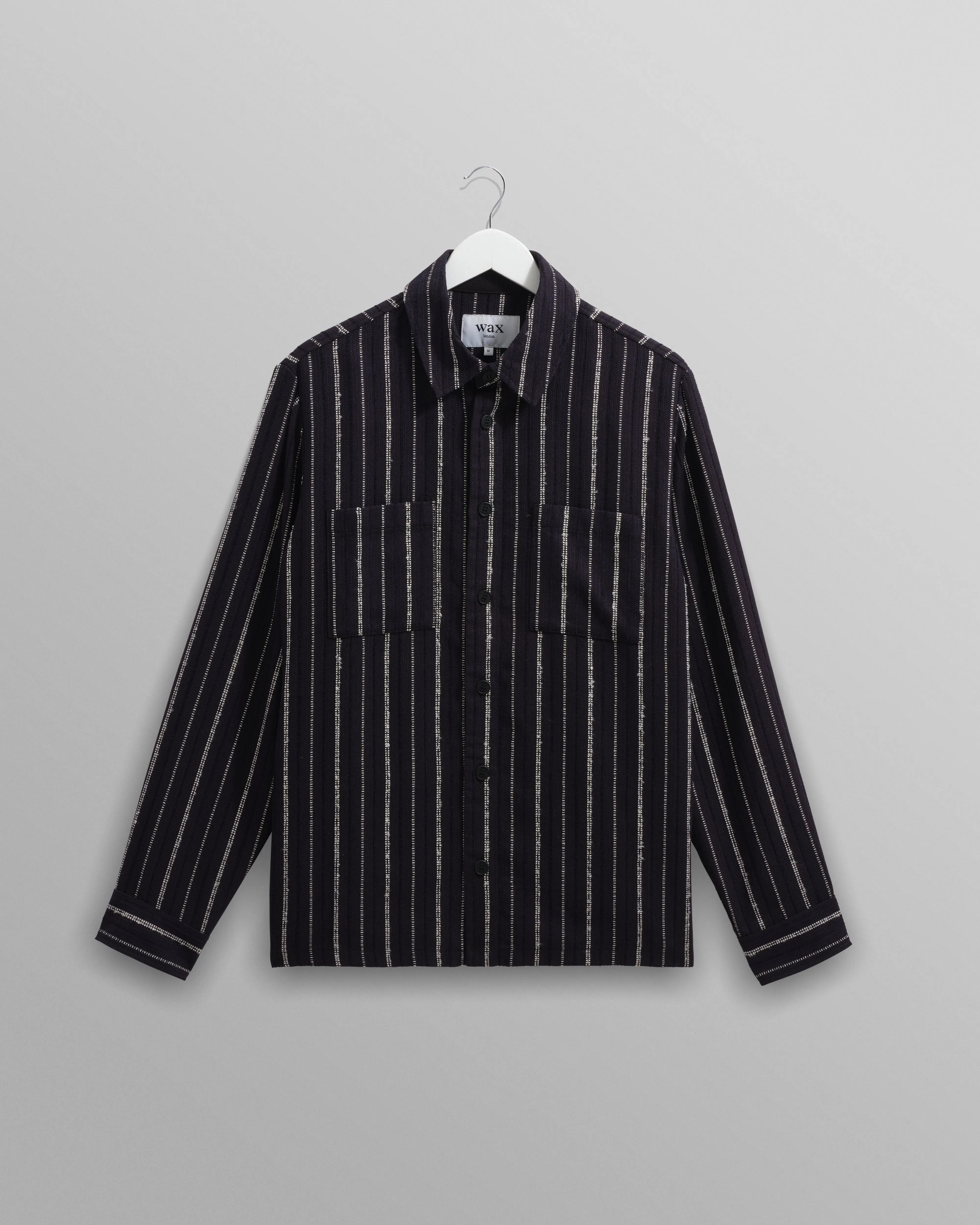 Whiting - Black And Ecru Radical Stripe Overshirt sold by Wax London