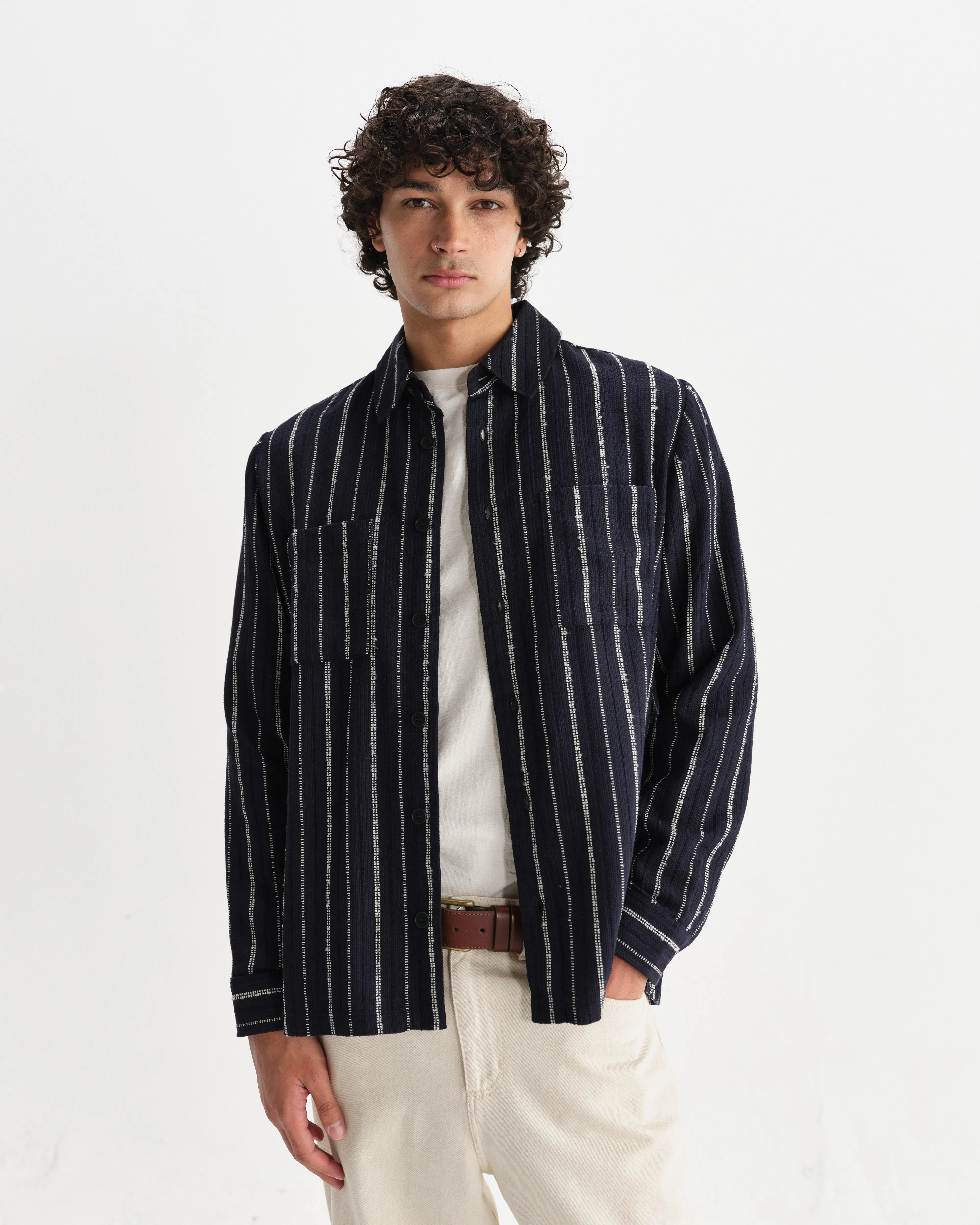 Whiting - Black And Ecru Radical Stripe Overshirt sold by Wax London product image thumbnail 2
