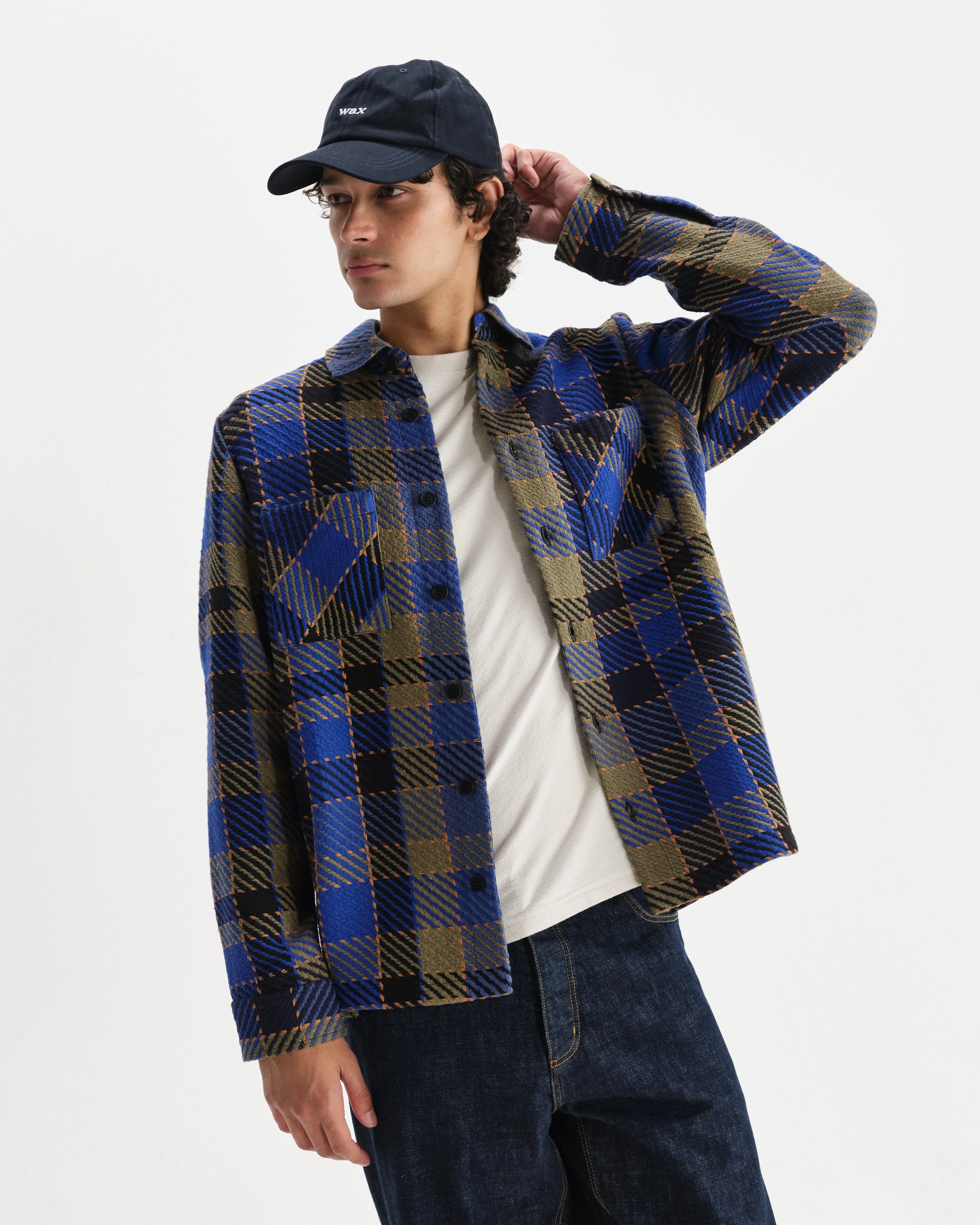 Whiting - Blue And Khaki Pike Check Overshirt sold by Wax London product image thumbnail 2