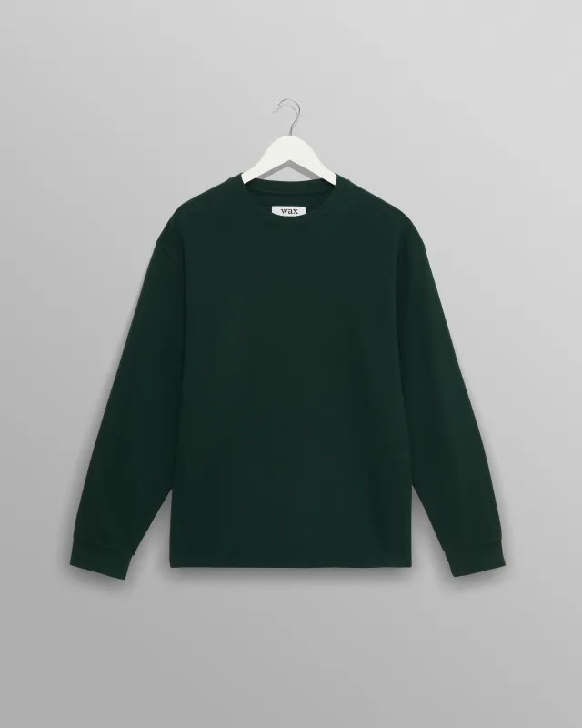 Hayden - Bottle Green Textured Organic Cotton Long Sleeve T-Shirt sold by Wax London