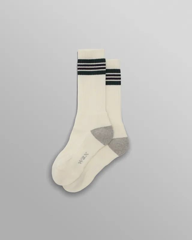 Thorpe - Ecru And Green Preppy Stripe Socks made by Wax London