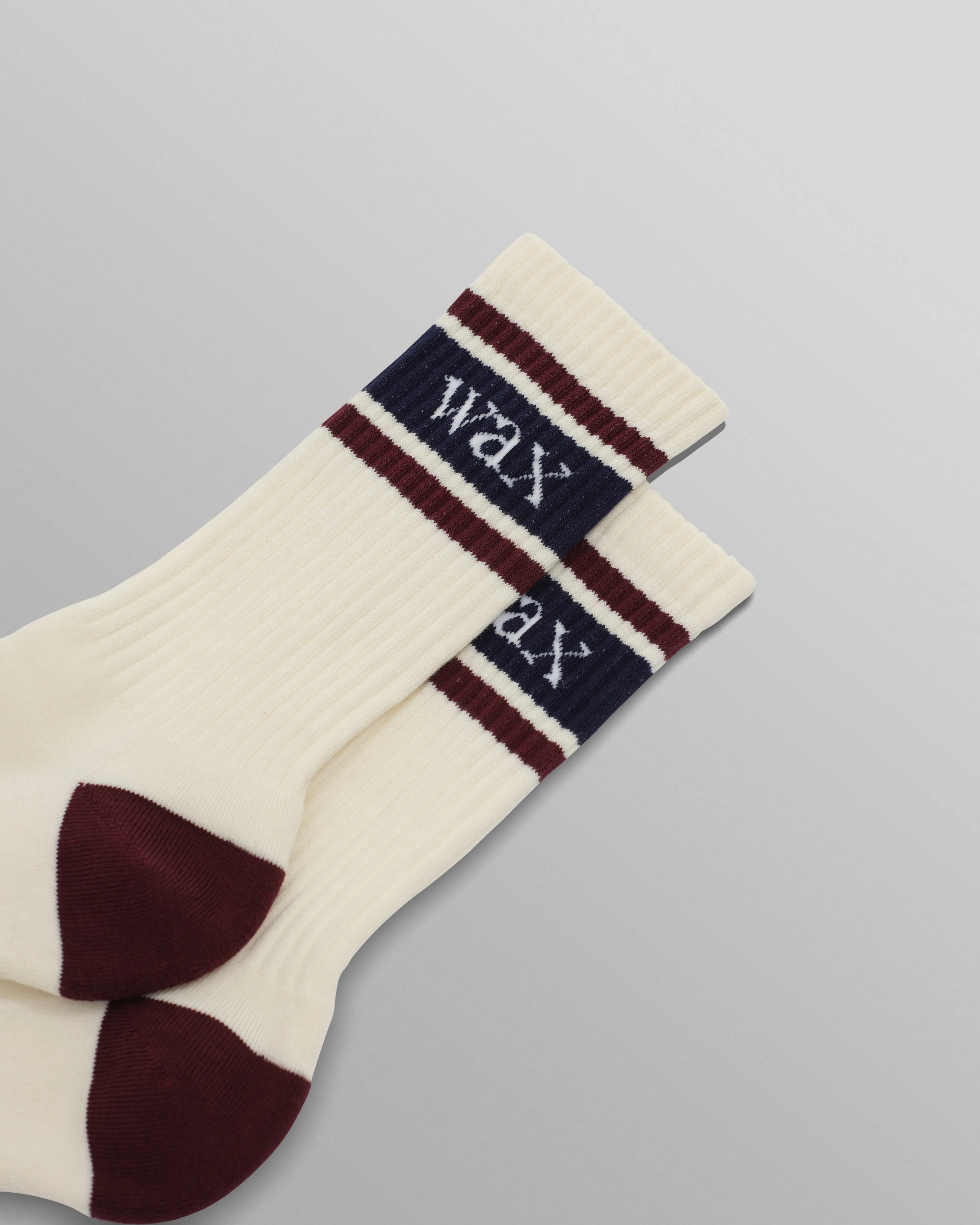 Thorpe - Ecru And Burgundy Branded Stripe Socks sold by Wax London product image thumbnail 2