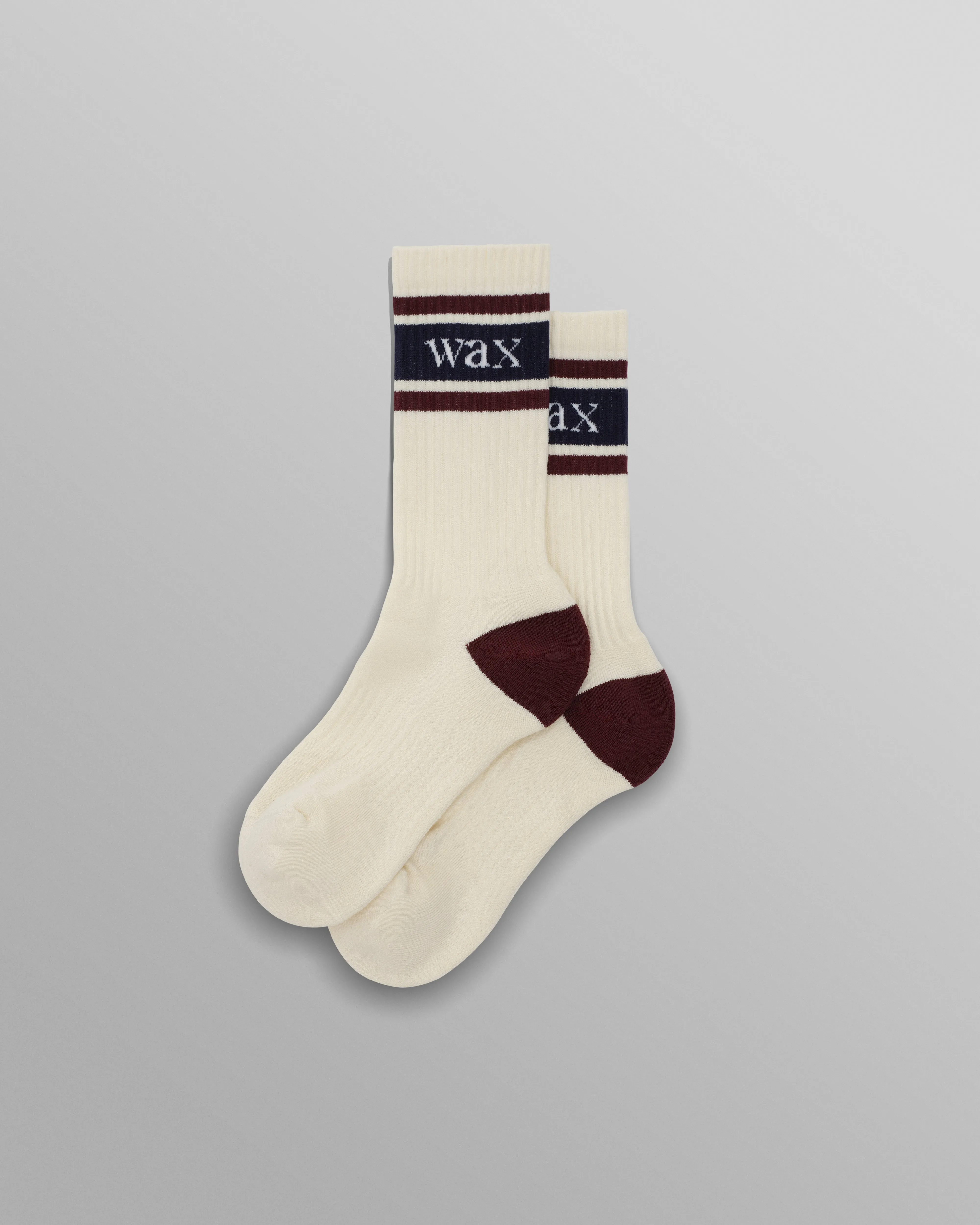 Thorpe - Ecru And Burgundy Branded Stripe Socks sold by Wax London