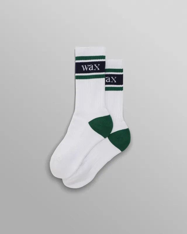 Thorpe - White And Green Branded Stripe Socks made by Wax London