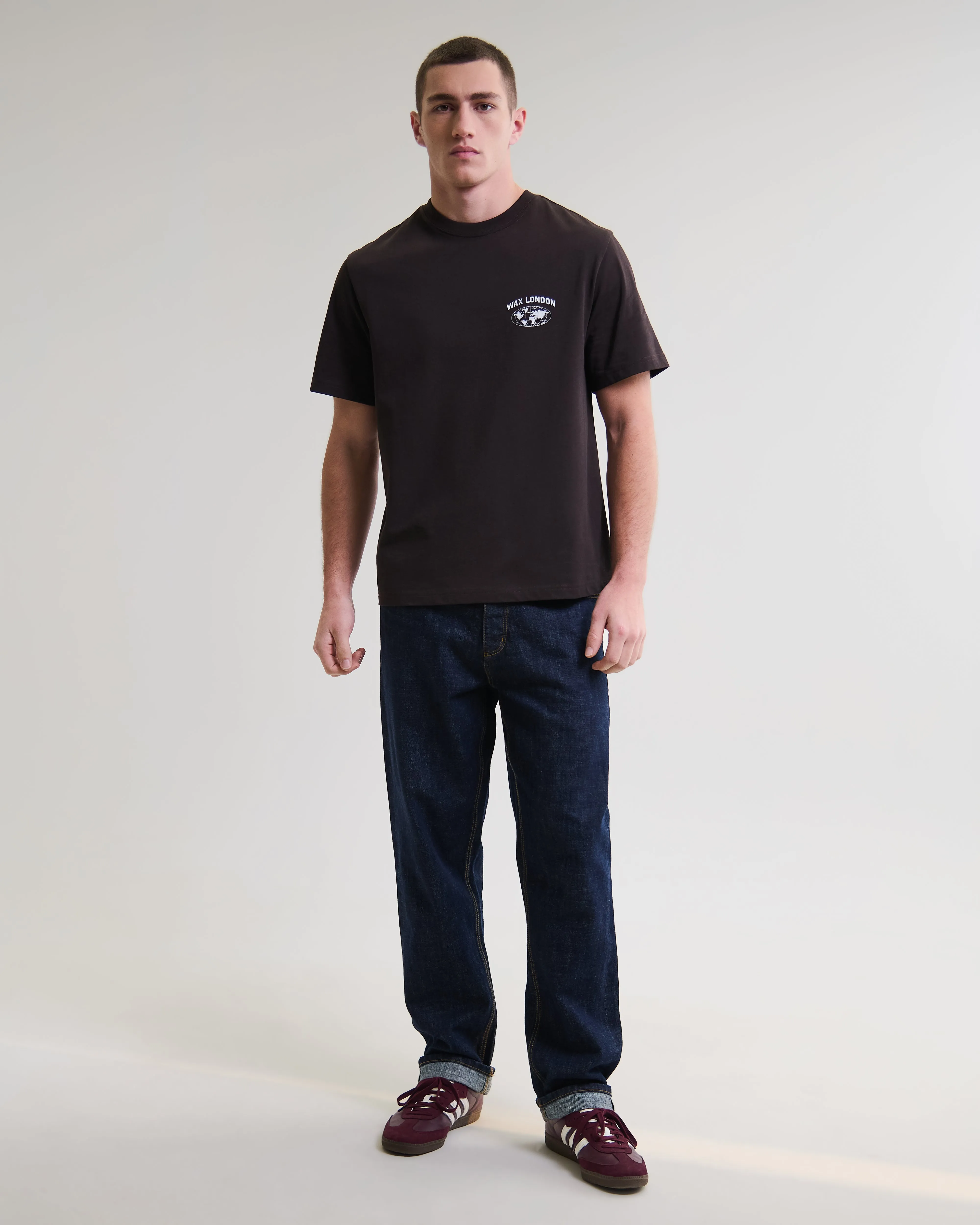 Dean - Brown And Off-White Globe Graphic Cotton T-Shirt sold by Wax London product image thumbnail 4