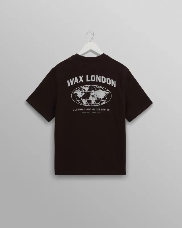 Dean - Brown And Off-White Globe Graphic Cotton T-Shirt made by Wax London