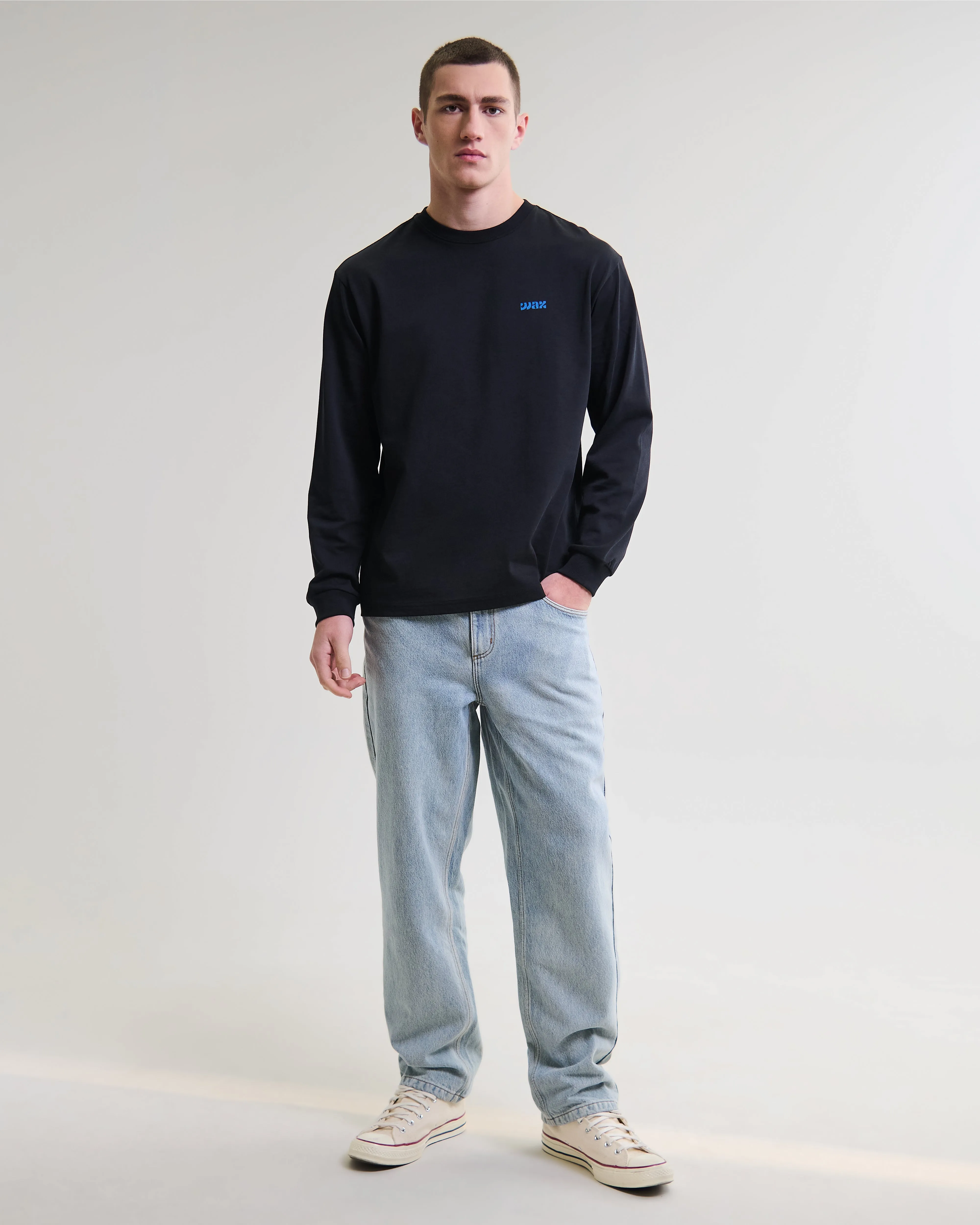 Hayden - Black And Blue 90s Doodle Graphic Cotton T-Shirt sold by Wax London product image thumbnail 4