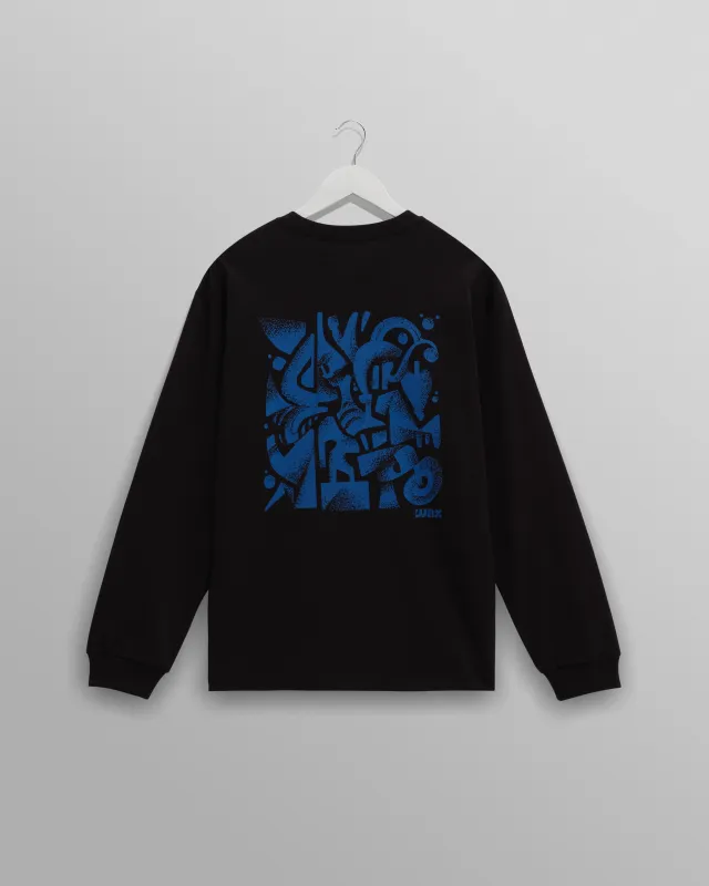 Hayden - Black And Blue 90s Doodle Graphic Cotton T-Shirt sold by Wax London