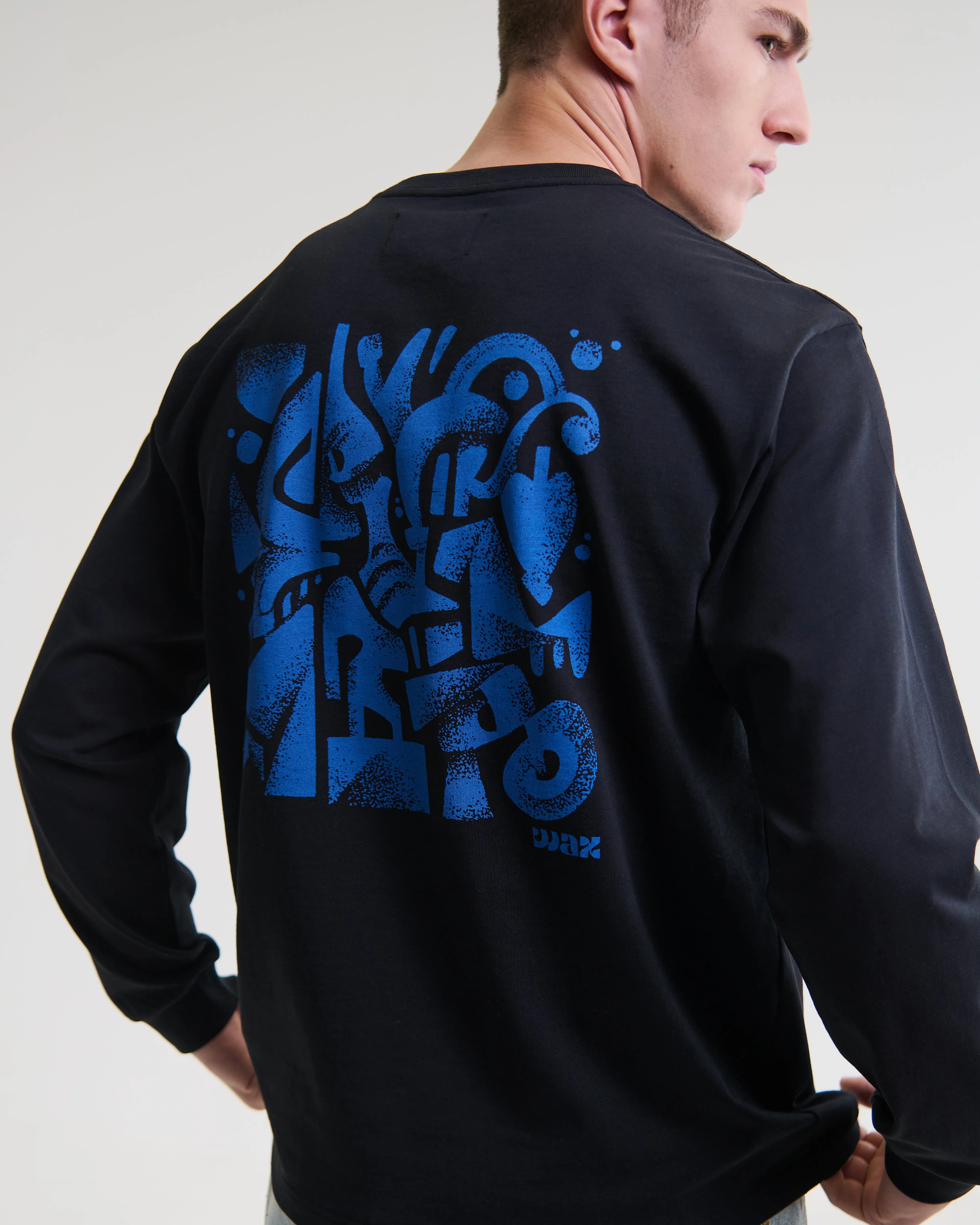 Hayden - Black And Blue 90s Doodle Graphic Cotton T-Shirt sold by Wax London product image thumbnail 2