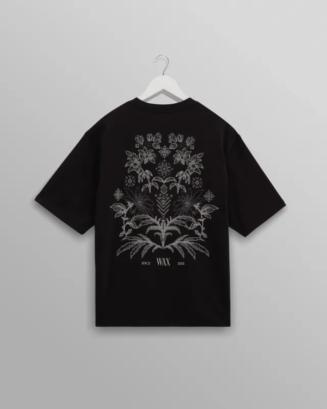 Milton - Black And Beige Botanical Graphic Cotton T-Shirt made by Wax London