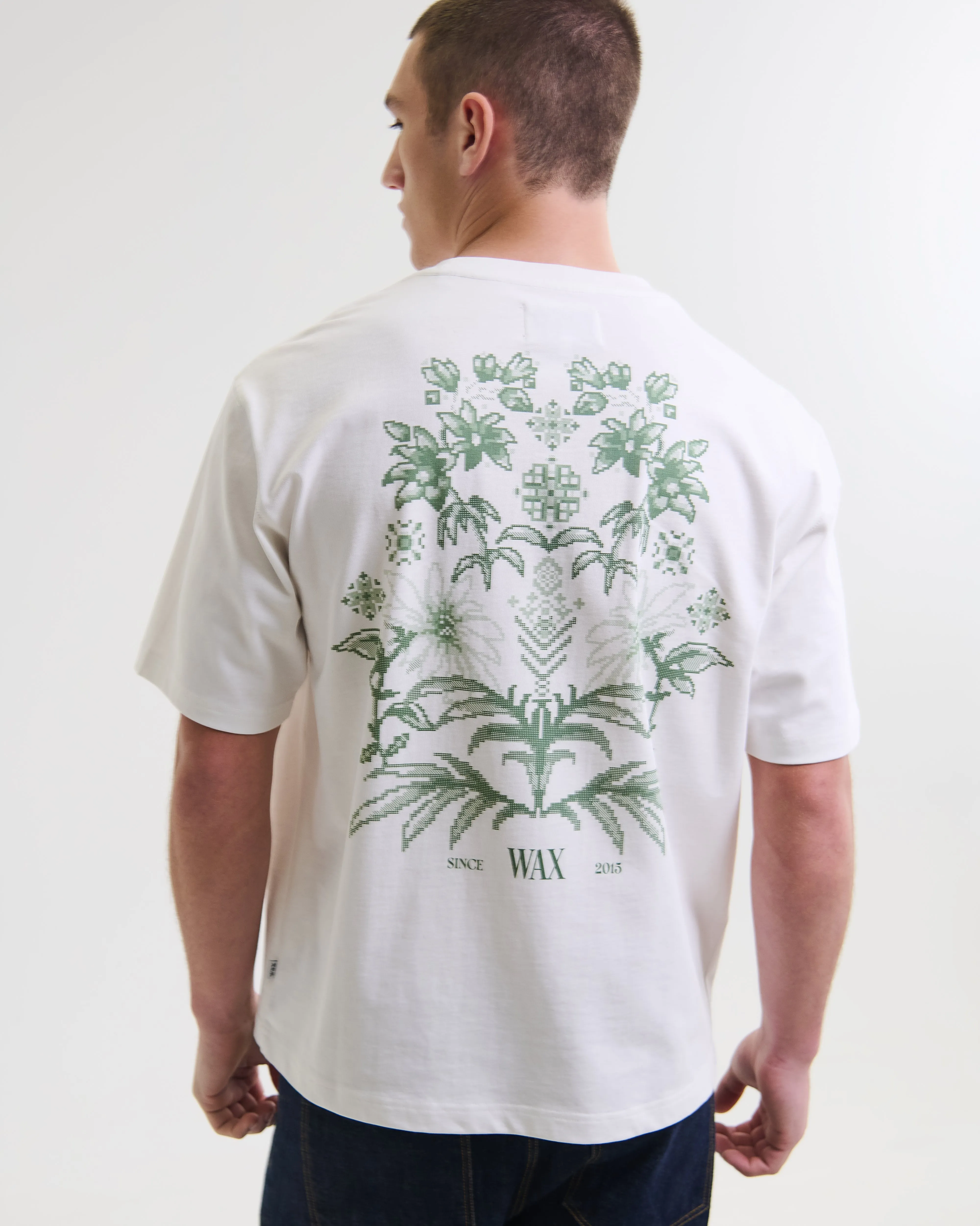 Milton - White And Green Botanical Graphic Cotton T-Shirt sold by Wax London product image thumbnail 2