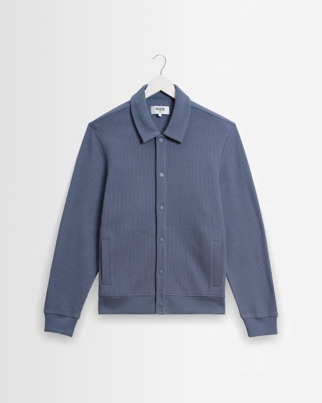Hays - Mid Blue Structured Waffle Overshirt sold by Wax London