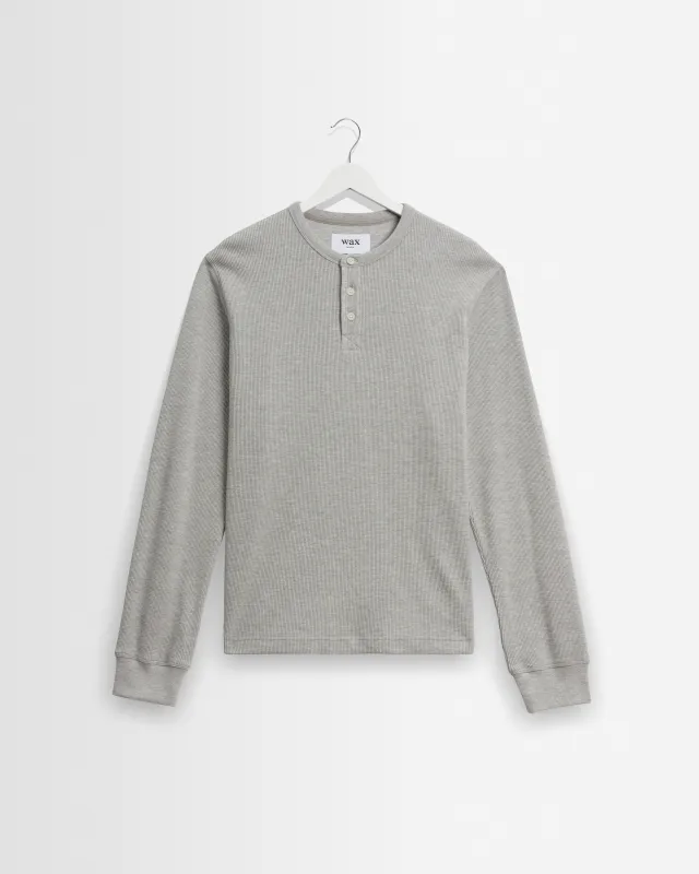 Halton - Grey Waffle Long-Sleeve Henley T-Shirt made by Wax London