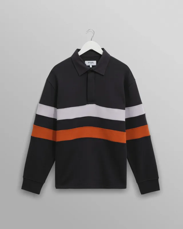 Rowhill - Navy Stripe Panelled Loopback Rugby Shirt sold by Wax London