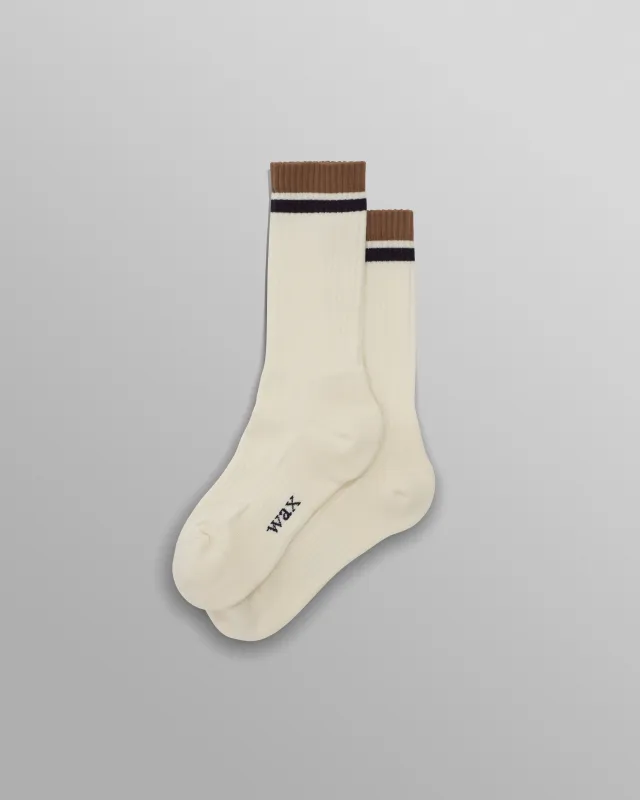 Thorpe - Ecru And Taupe Edge Stripe Socks made by Wax London