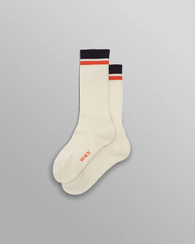 Thorpe - Ecru And Navy Edge Stripe Socks made by Wax London