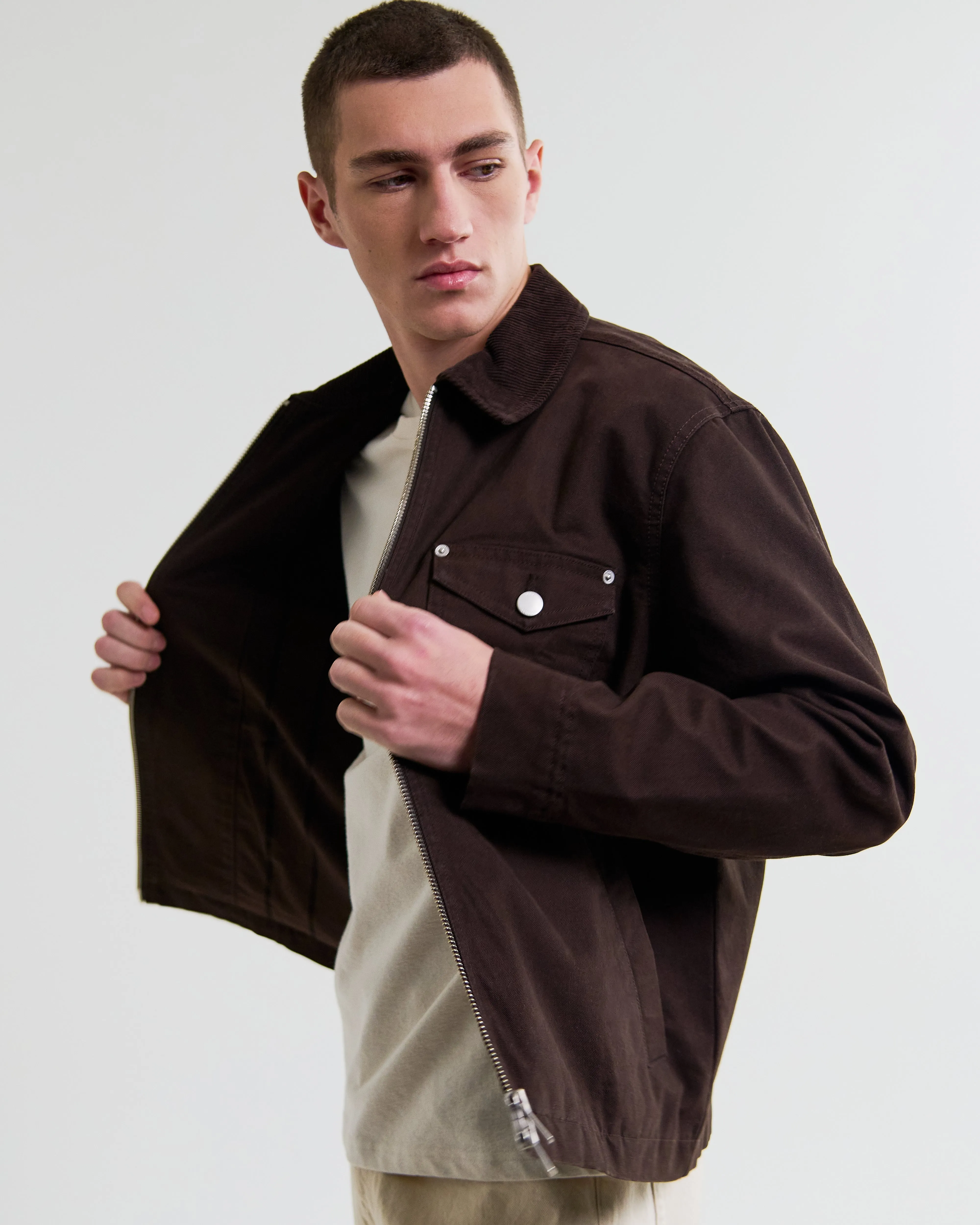 Mason - Dark Brown Peached Canvas Work Jacket sold by Wax London product image thumbnail 4