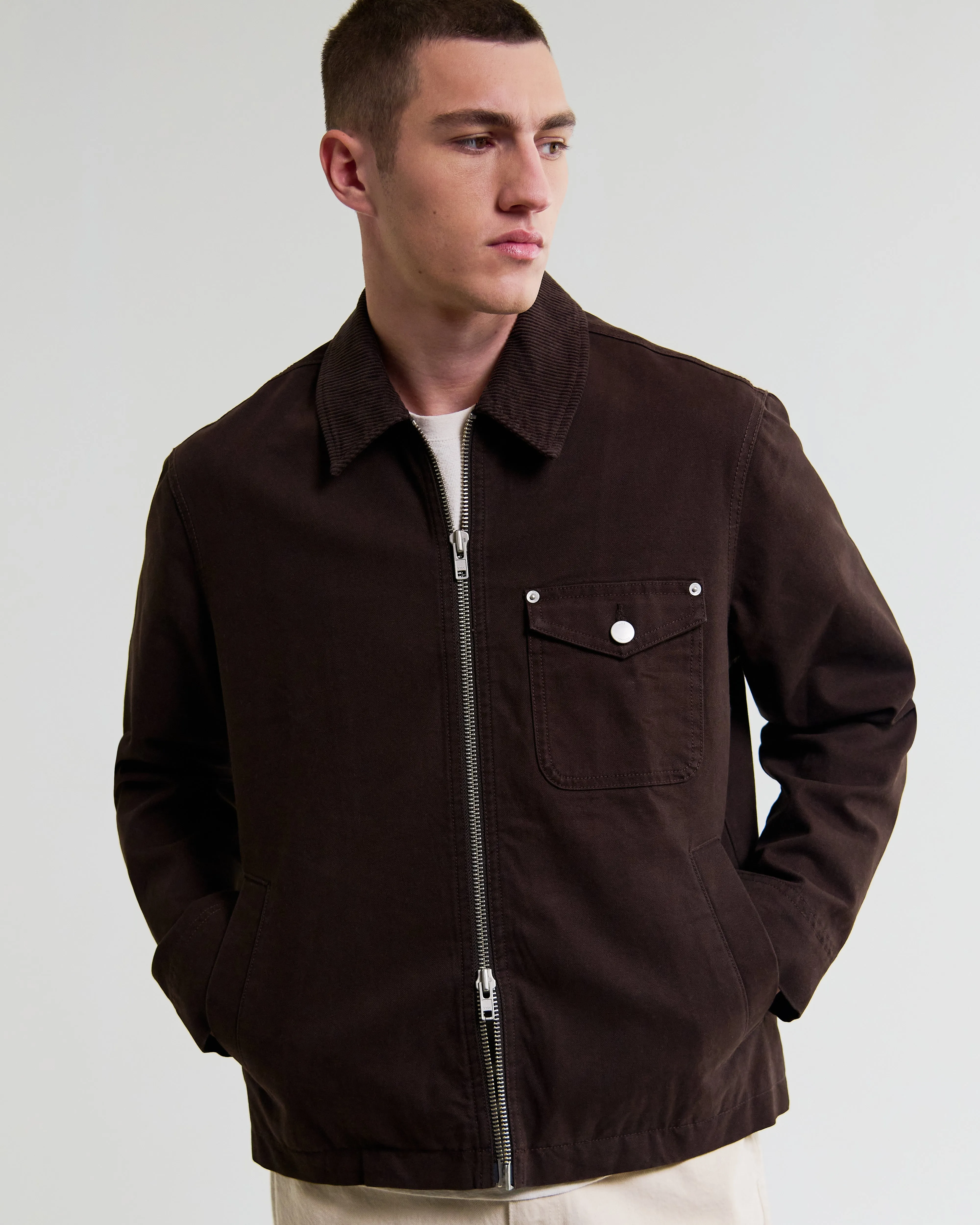 Mason - Dark Brown Peached Canvas Work Jacket sold by Wax London product image thumbnail 2
