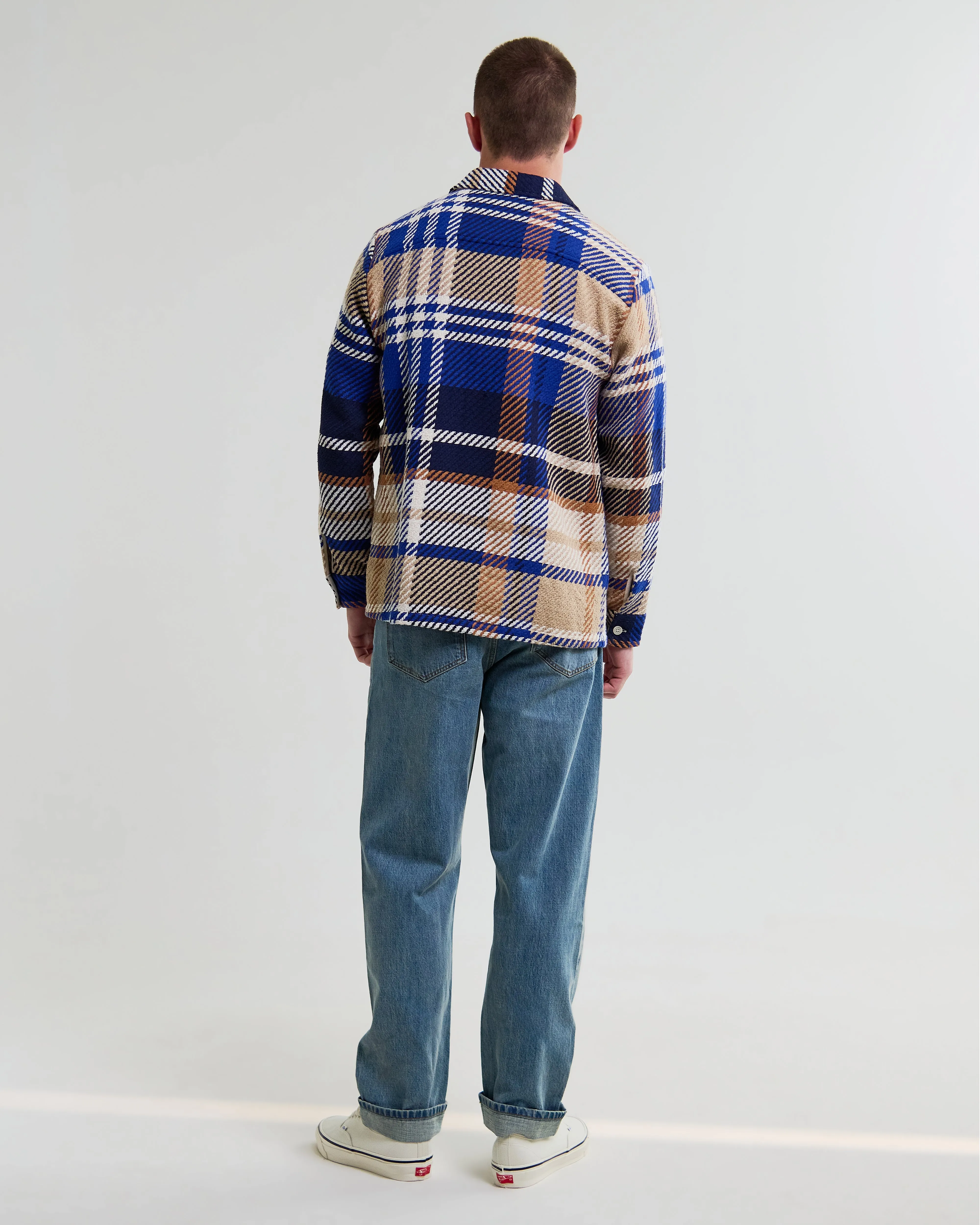 Whiting - Blue And Tan Bold Check Overshirt sold by Wax London product image thumbnail 5