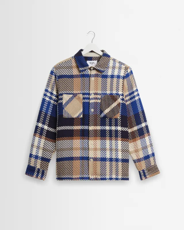 Whiting - Blue And Tan Bold Check Overshirt made by Wax London