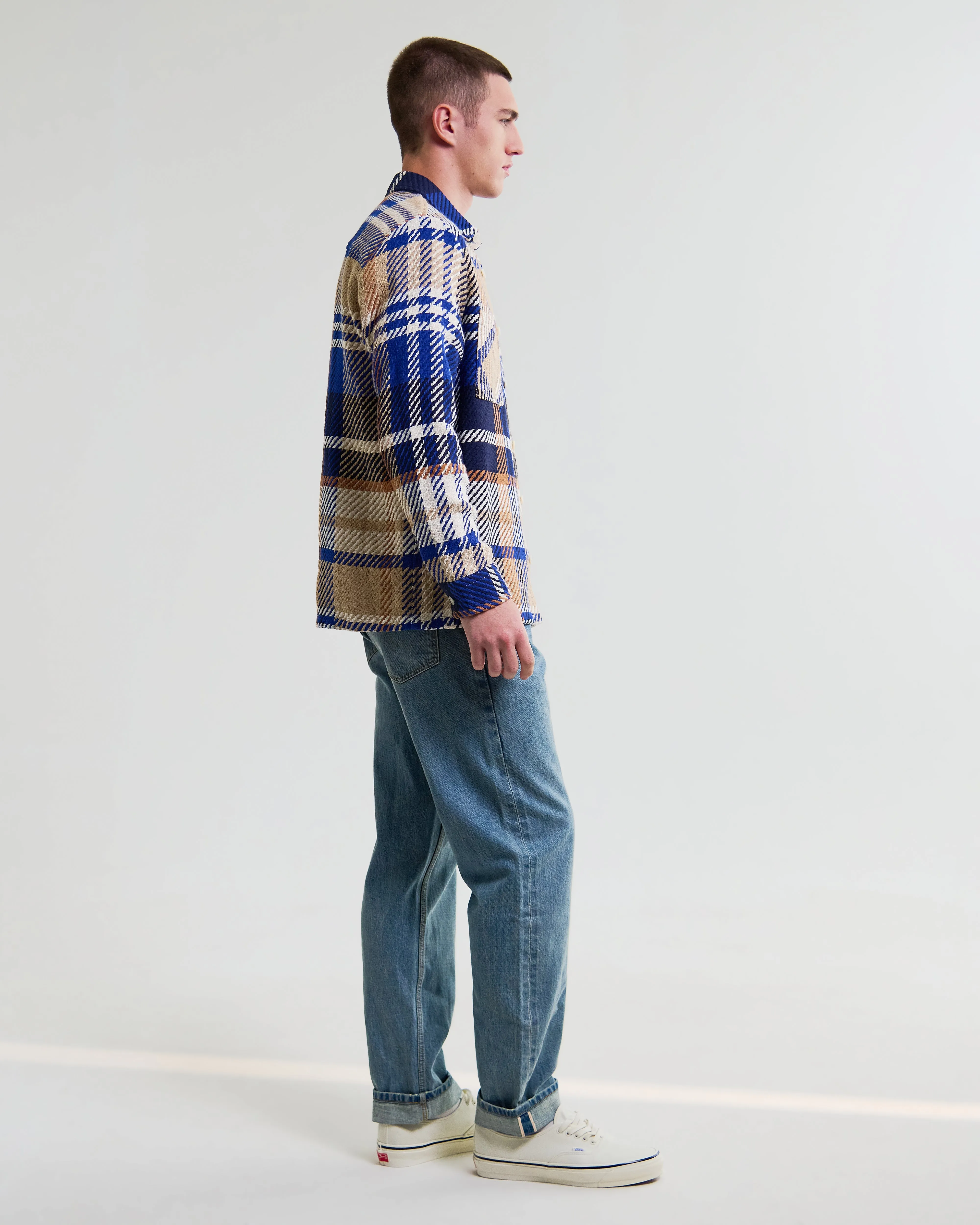 Whiting - Blue And Tan Bold Check Overshirt sold by Wax London product image thumbnail 4