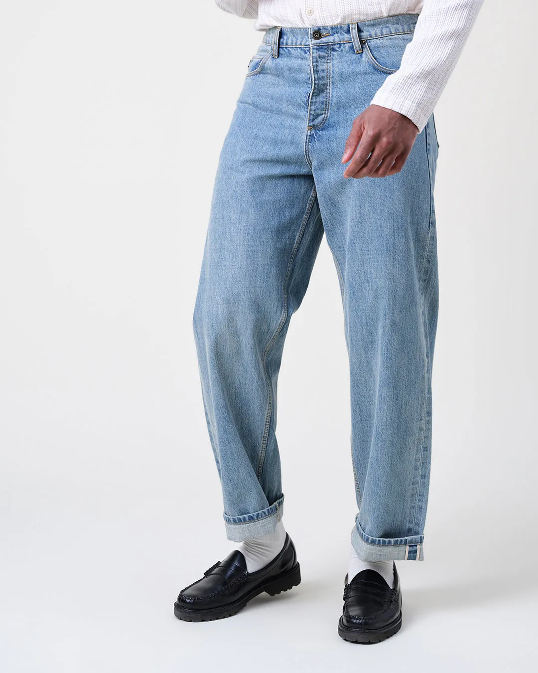 Felix - Blue Wash Selvedge Loose Fit Denim Jeans sold by Wax London product image thumbnail 3