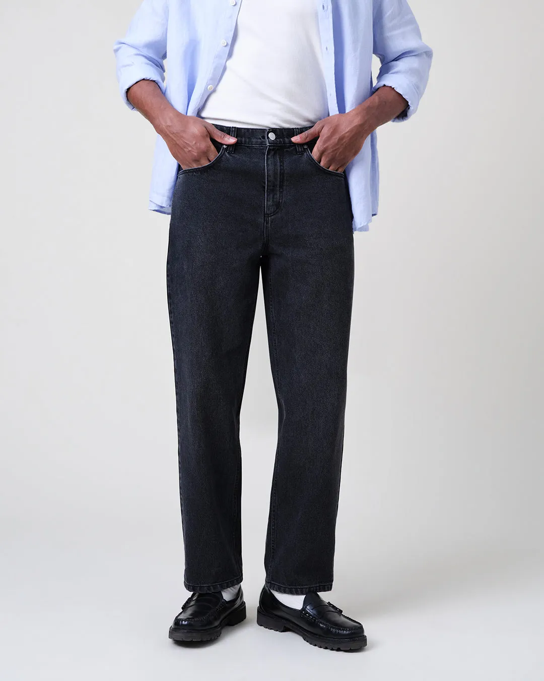Russell - Washed Black Straight Fit Denim Jeans sold by Wax London product image thumbnail 2