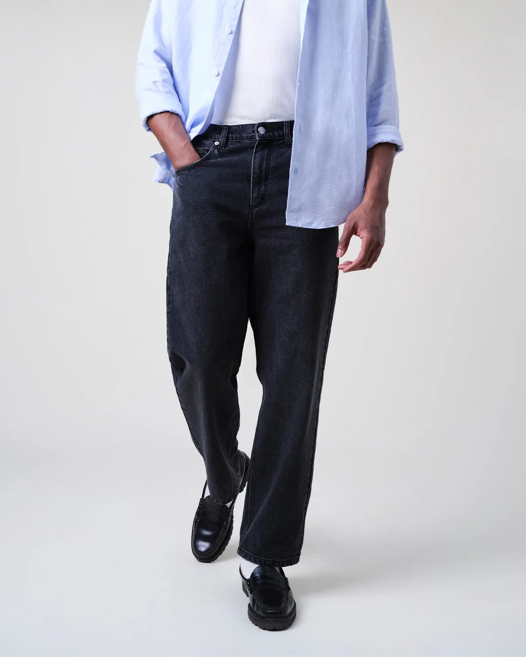 Russell - Washed Black Straight Fit Denim Jeans sold by Wax London product image thumbnail 3